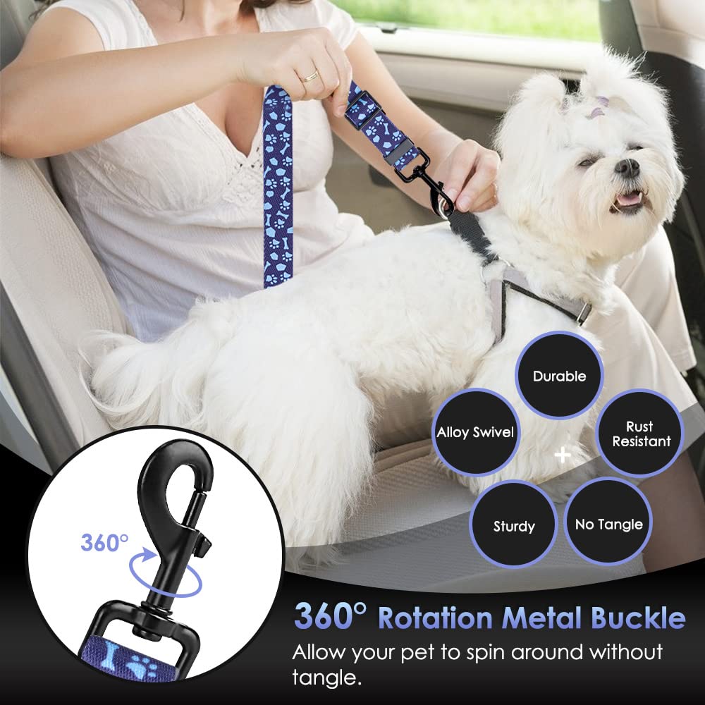 Slowton Dog Seat Belt, Adjustable Dog Safety Belt Leash, 2 In 1 Latch Bar Attachment Dog Car Seatbelt With Elastic Nylon Bungee Buffer, Reflective Nylon Belt Tether Connect To Dog Harness (Bl Dog Paw)