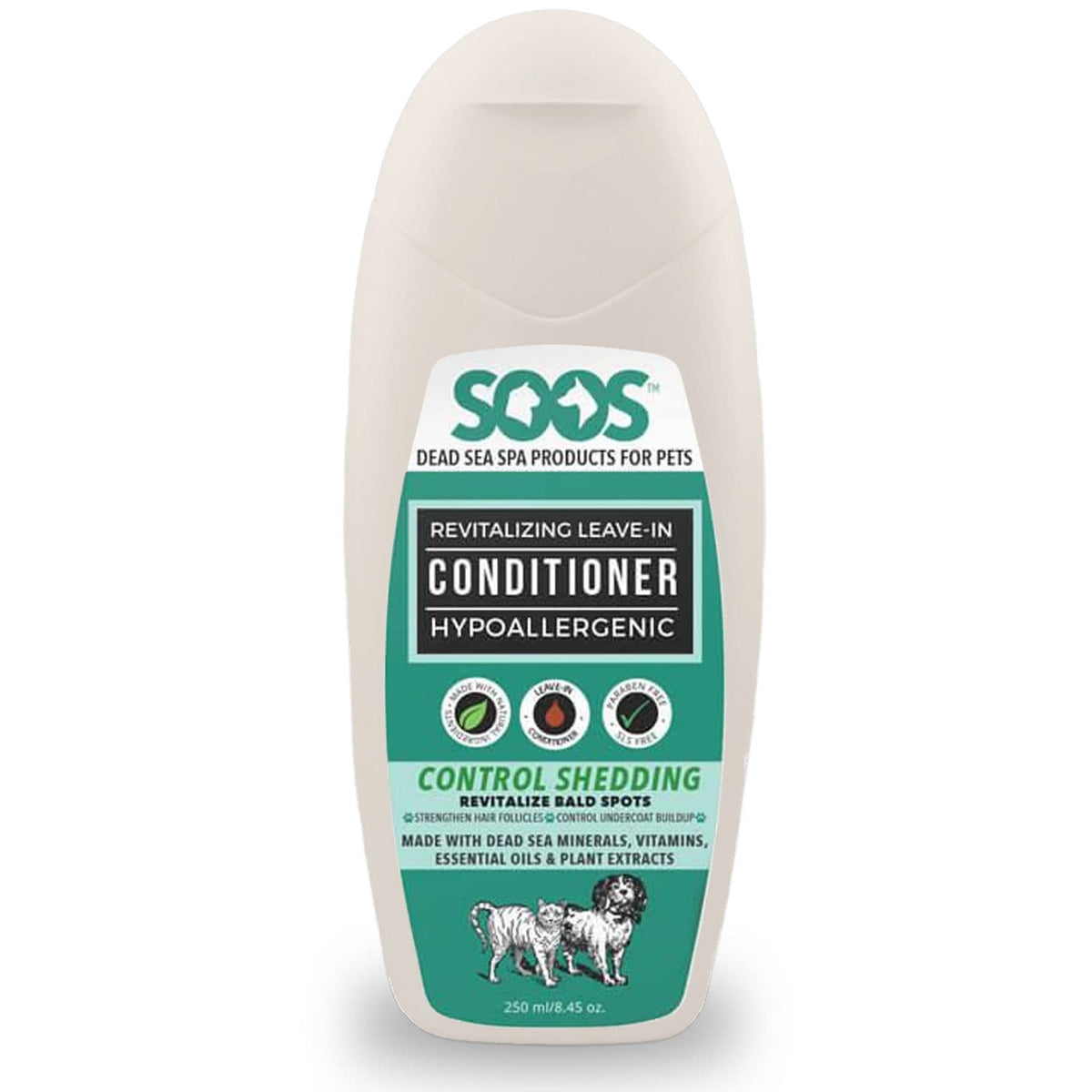 Soos Pets Pet Conditioner Natural Dead Sea Hypoaller-Genic Revitalizing Leave-In Deeply Absorbing With Vitamins Essential Oils Natural Elements For Dogs And Cats - 1X Pet Conditioner (250Ml / 8.45 Oz)