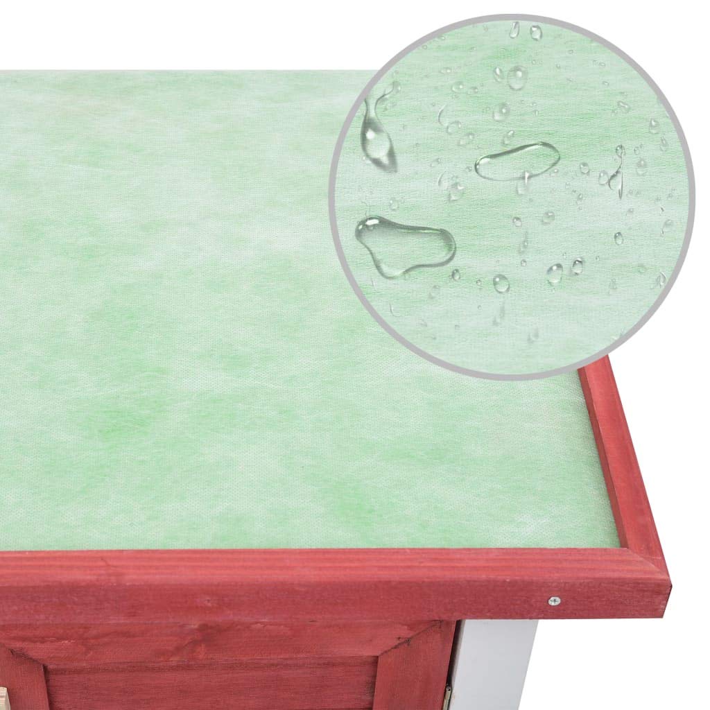 'vidaXL Outdoor Red Wooden Rabbit Hutch with 4 Doors, Iron Wire Mesh and Two Layers- Durable, Spacious, and Weather-Resistant Pet Shelter