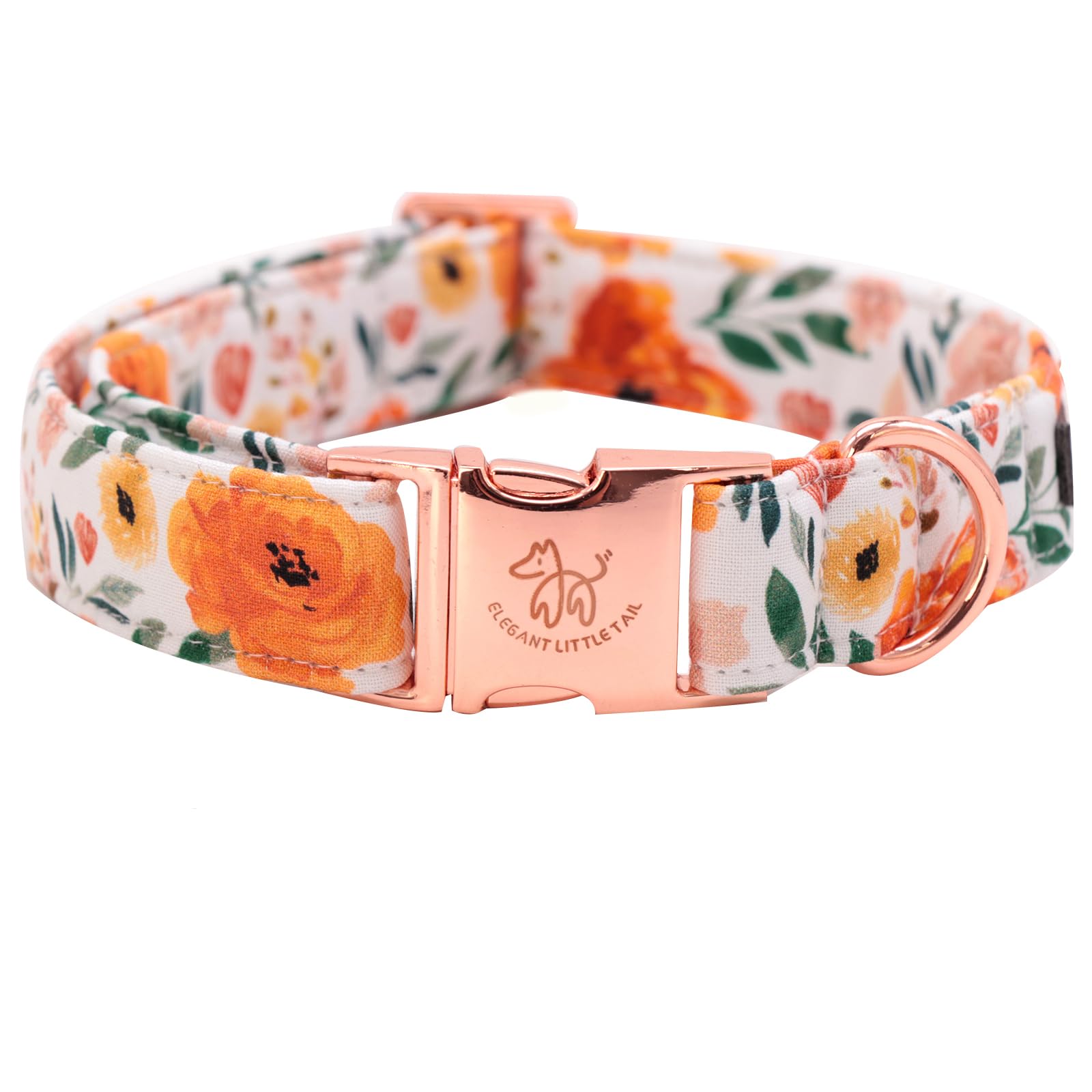 Elegant Little Tail Fall Dog Collar - Durable Orange Floral Dog Collar For Medium Dogs, Adjustable For Male Or Female Pets - Per