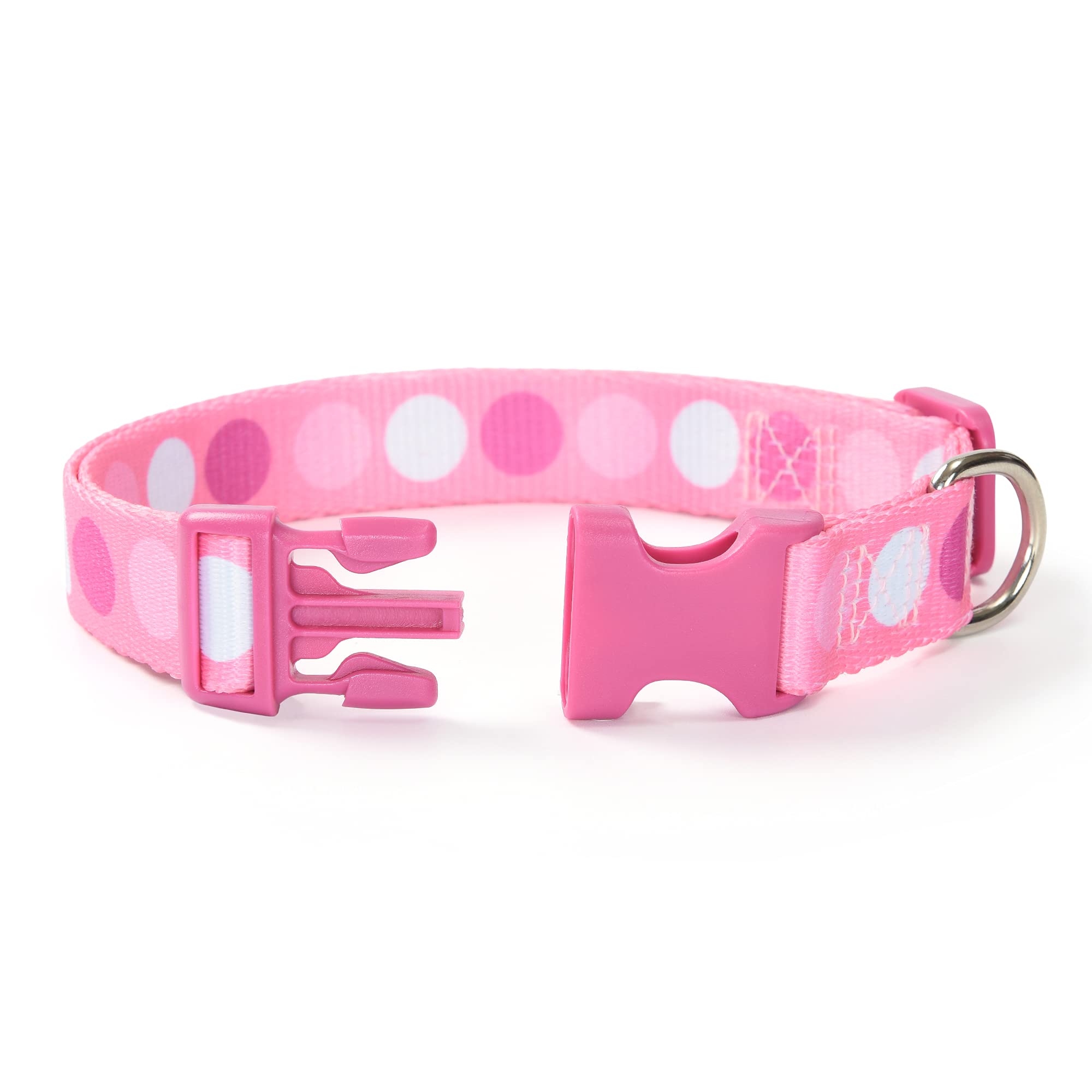 Mile High Life Dog Collar | Cute Puppy Collars | Lightweight Girl Dog Collar | Soft Boy Dog Collars | W Geometric Plaid Wave Line Pattern (Pink Big Dots, Large)