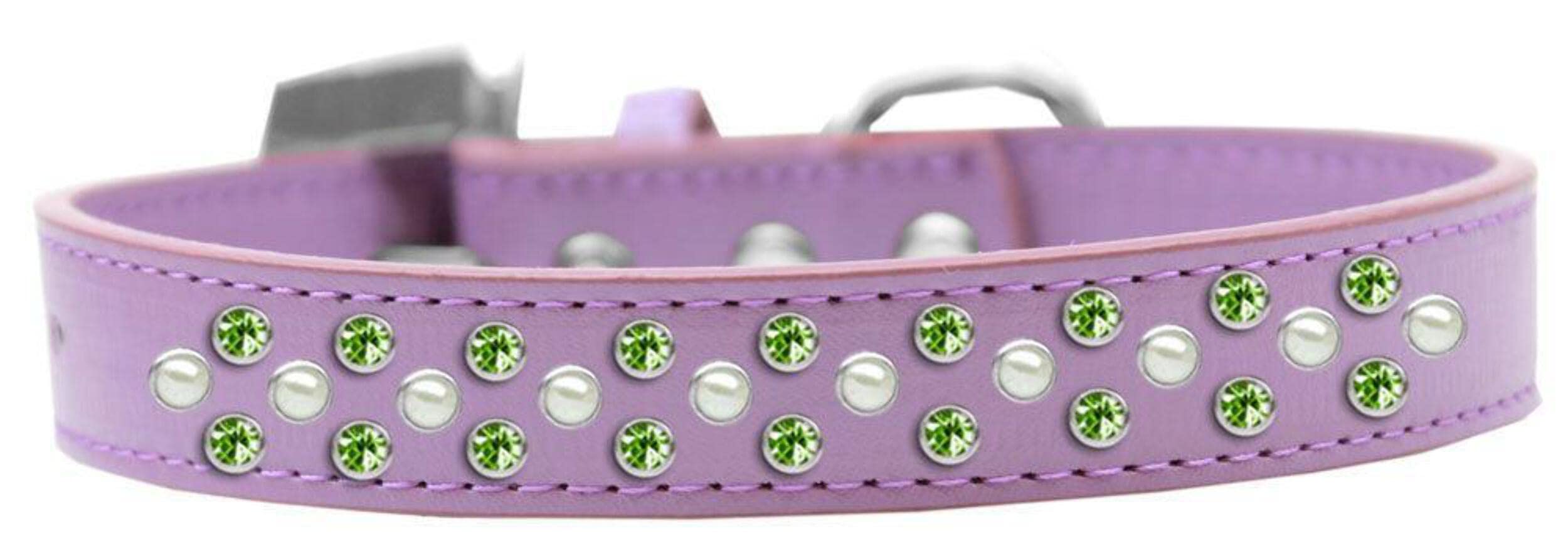 Mirage Pet Products Sprinkles Dog Collar with Pearl and Lime Green Crystals, Size 20, Black