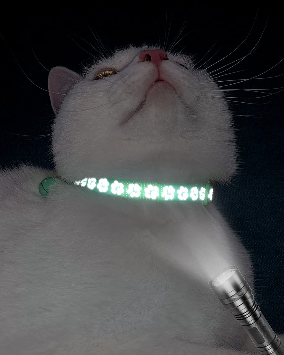 Taglory Reflective Cat Collars Breakaway With Bell, 2 Pack Girl Boy Pet Kitten Collar Adjustable 7.5-12.5 Inch, Turquoise