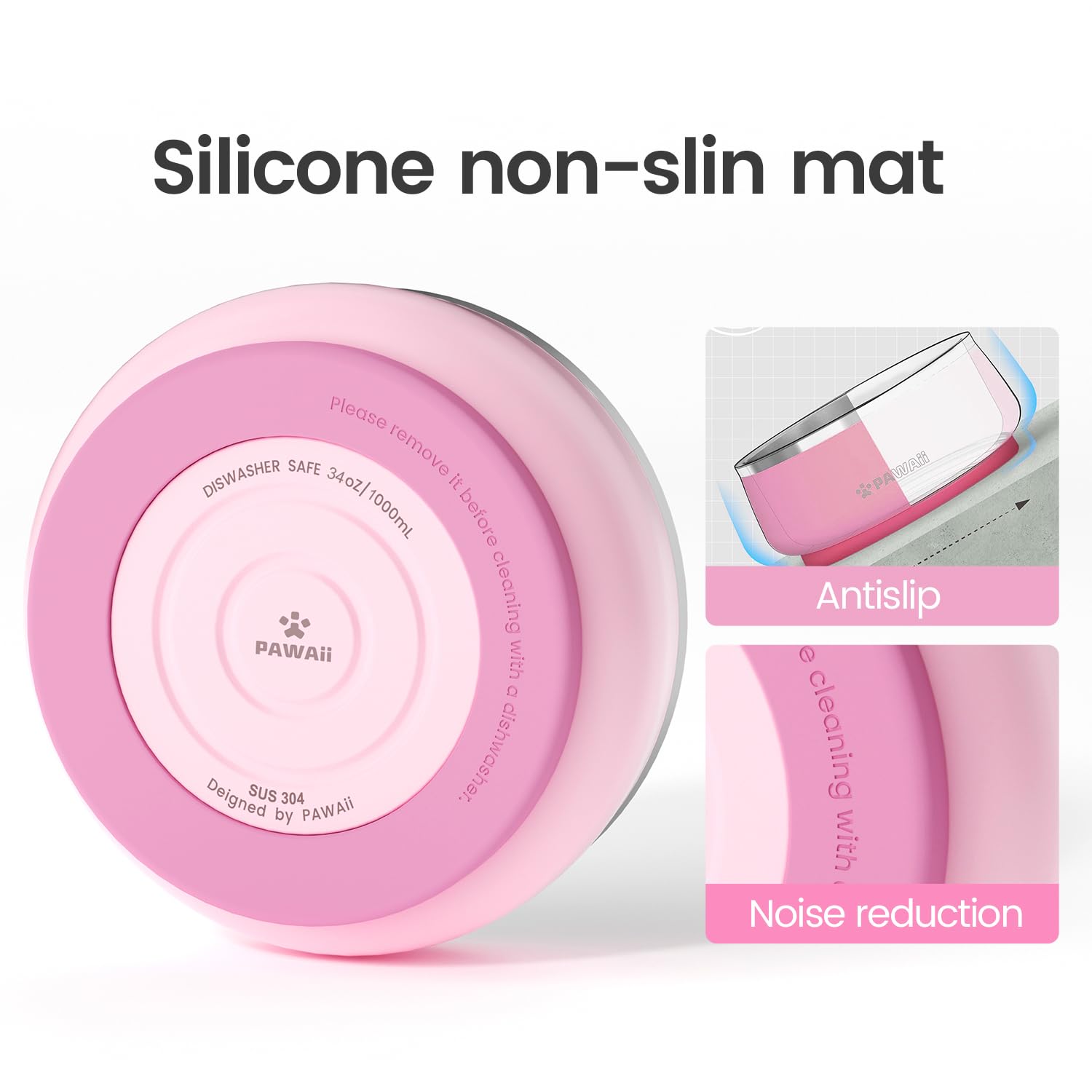 Pawaii Stainless Steel Dog Bowl With Non-Slip Rubber Base & Double Wall Insulation - Durable Design | Includes Id Tag | Dishwash