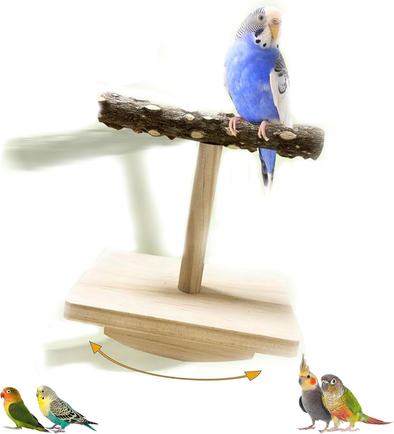 Natural Wood Bird Perch Stand Training, Intelligence Puzzle Enrichment Toys for Parakeets, Wooden Parrot Perch Platform, Bird Pl