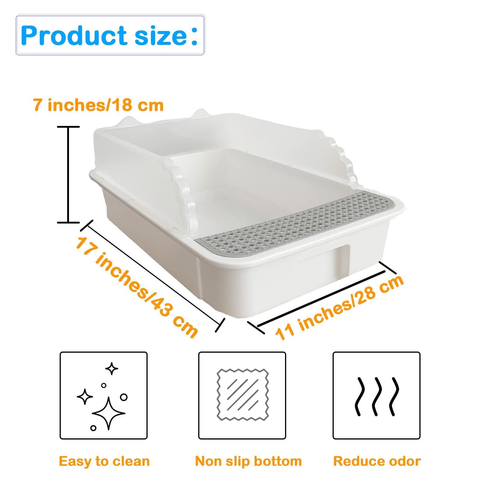 Muyg Open Cat Litter Box With High Side,Heightening Anti-Splashing Cats Litter Pan,Kitten Toilet With Litter Sifting Scoop,Semi-