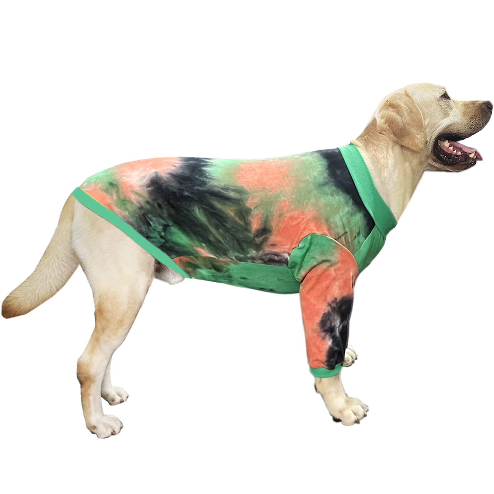 Pripre Dog T Shirt Striped Tie Dye Dog Clothes For Large Dogs Breathable Stretchy Cotton Clothes Dog Pajamas (Greenorange, Xxl)