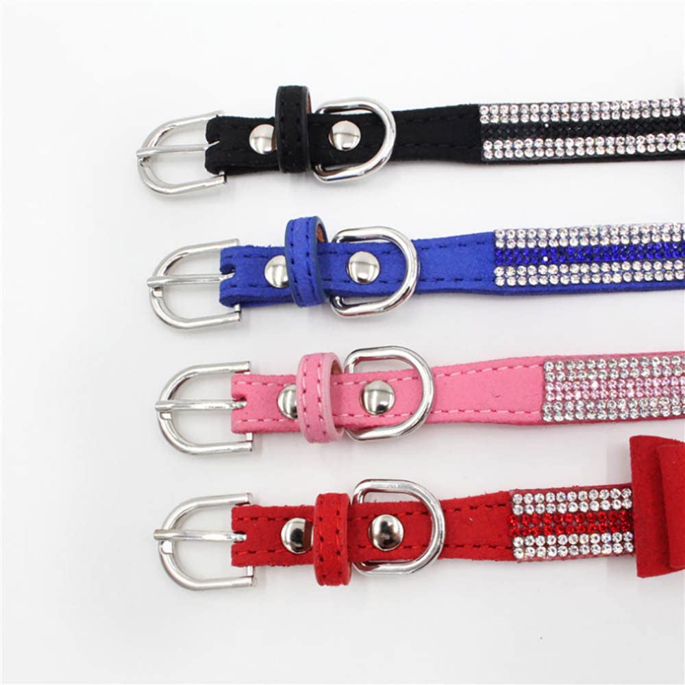 Small Dog Collar With Rhinestone Crystal Diamond Colorful Bling Girl Cat Collars Dark Blue M