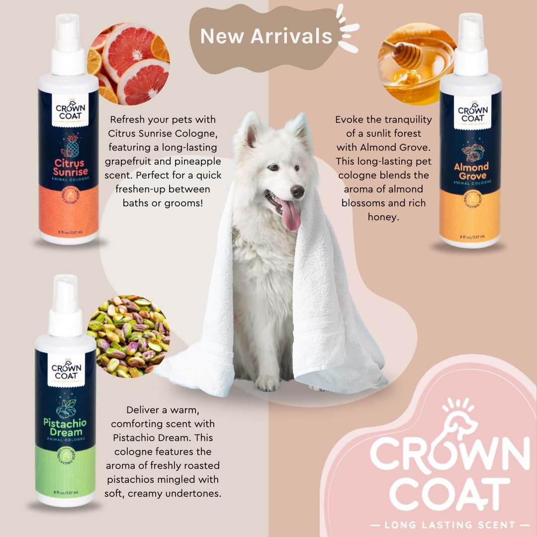 Crown Coat Almond Grove Long Lasting Pet Cologne, 8 Oz - Professional Grooming Grade, Natural Perfume Deodorant, New Long Last F
