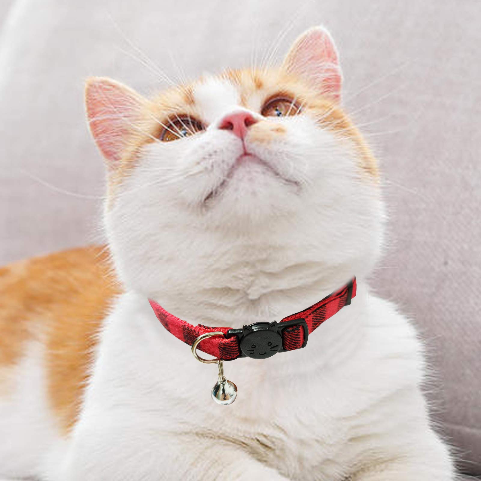 Mjiya Cat Collar With Bell, Breakaway Grid Collar With Plastic Buckle, Light Adjustable, Nylon, Kitty Collars (Red, M)