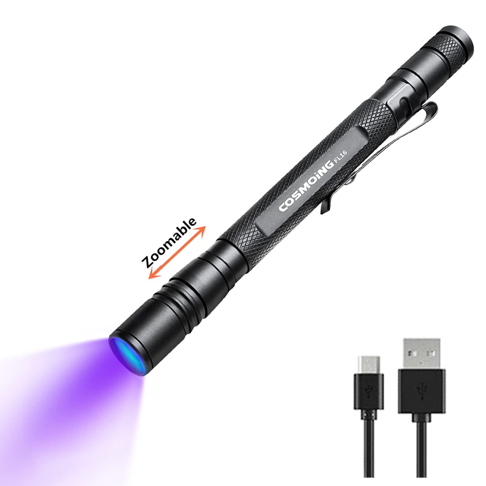 COSMOING UV Flashlight, 395nm Black Light Pen Flashlight, LED Pen Flashlight IPX4 Waterproof, Urine Detector for Pet Urine, Cat 