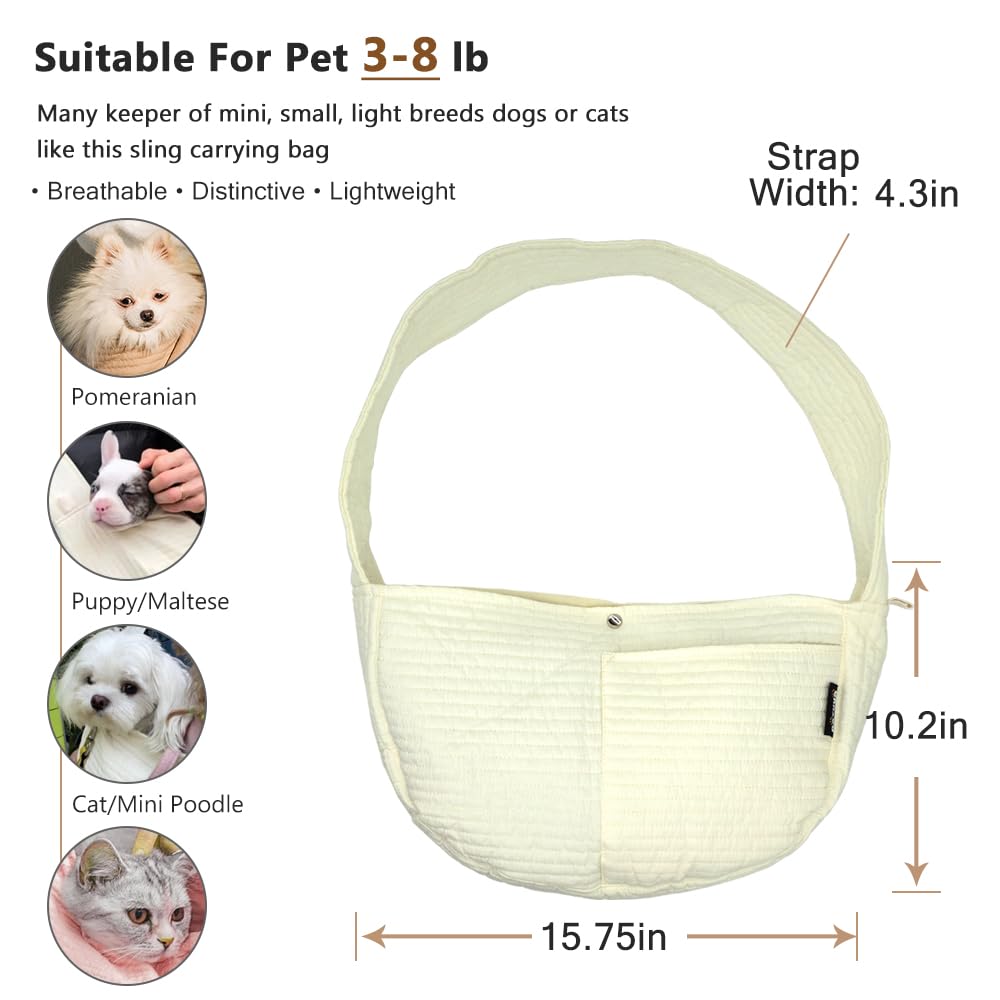 NATUYA Small Dog Carrier Sling Cat Sling,Adjustable Strap Hand Free Pet Puppy for Outdoor Traveling Subway (White, Canvas)