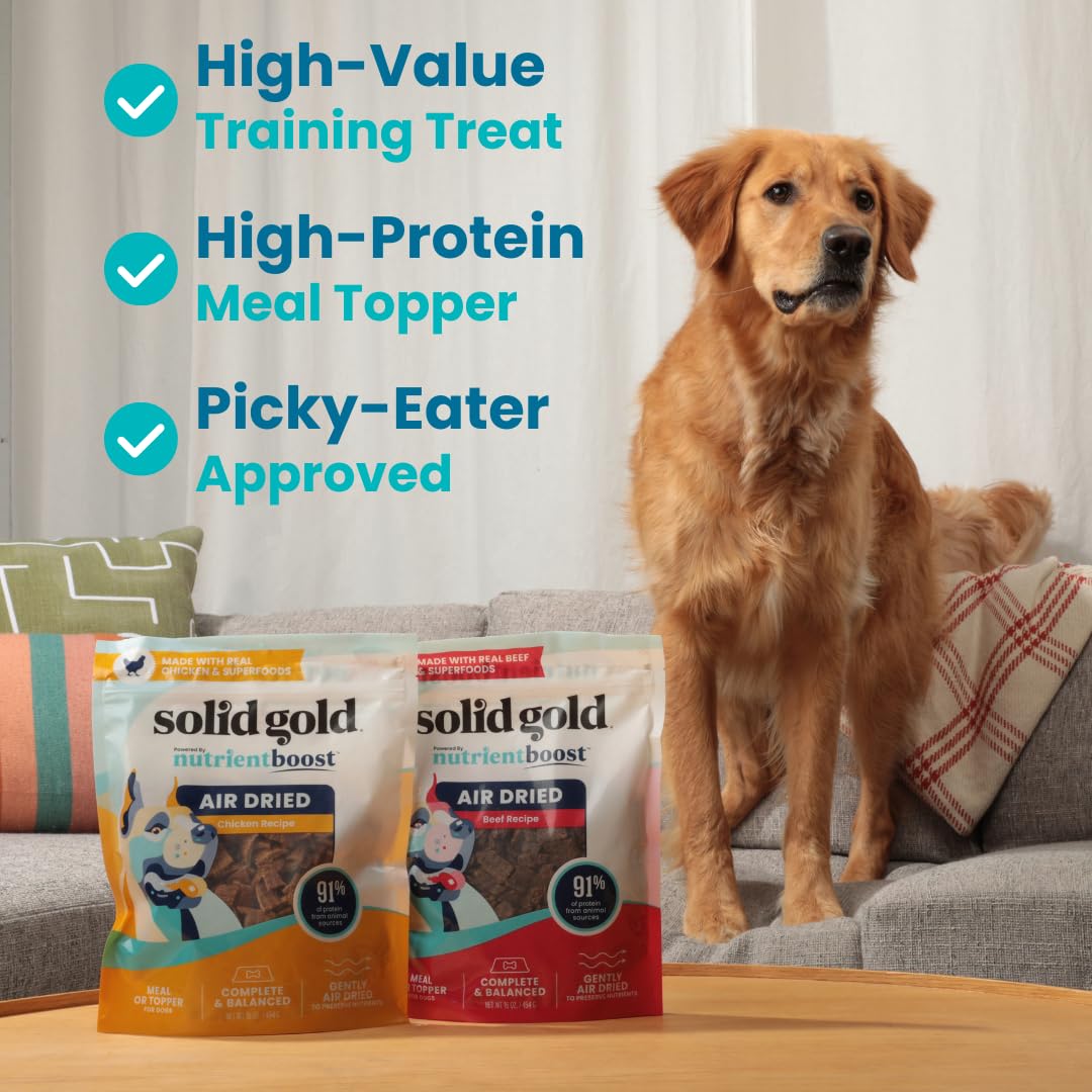 Solid Gold Air Dried Dog Food Toppers for Picky Eaters - Healthy Dog Treats Made with Real Beef to Serve as Meal Topper or Dog T