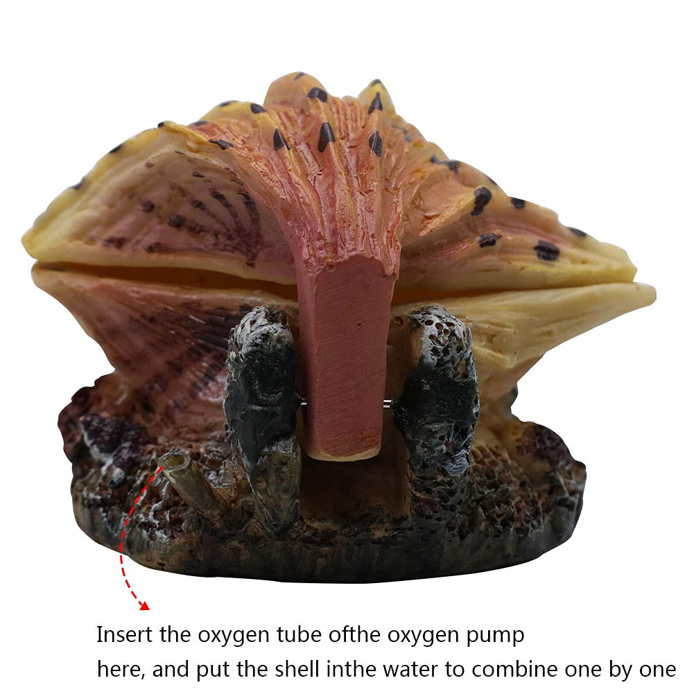 Abnaok Aquarium Shell Decoration, Tropical Clam Live-Action Ornament, For Fish Tank Aerating, Aquarium Oxygenated - Shell Pearl Air Stone Bubble Decoration