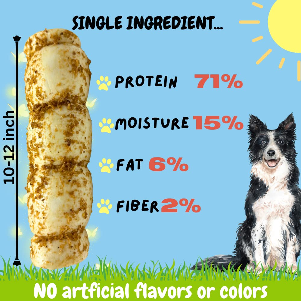 BULLYSTICKS & MORE Beef Cheek Rolls for Dogs - 10-12" Bully Bites Dusted, 3 Count - Premium No Hide Chews, White and Brown