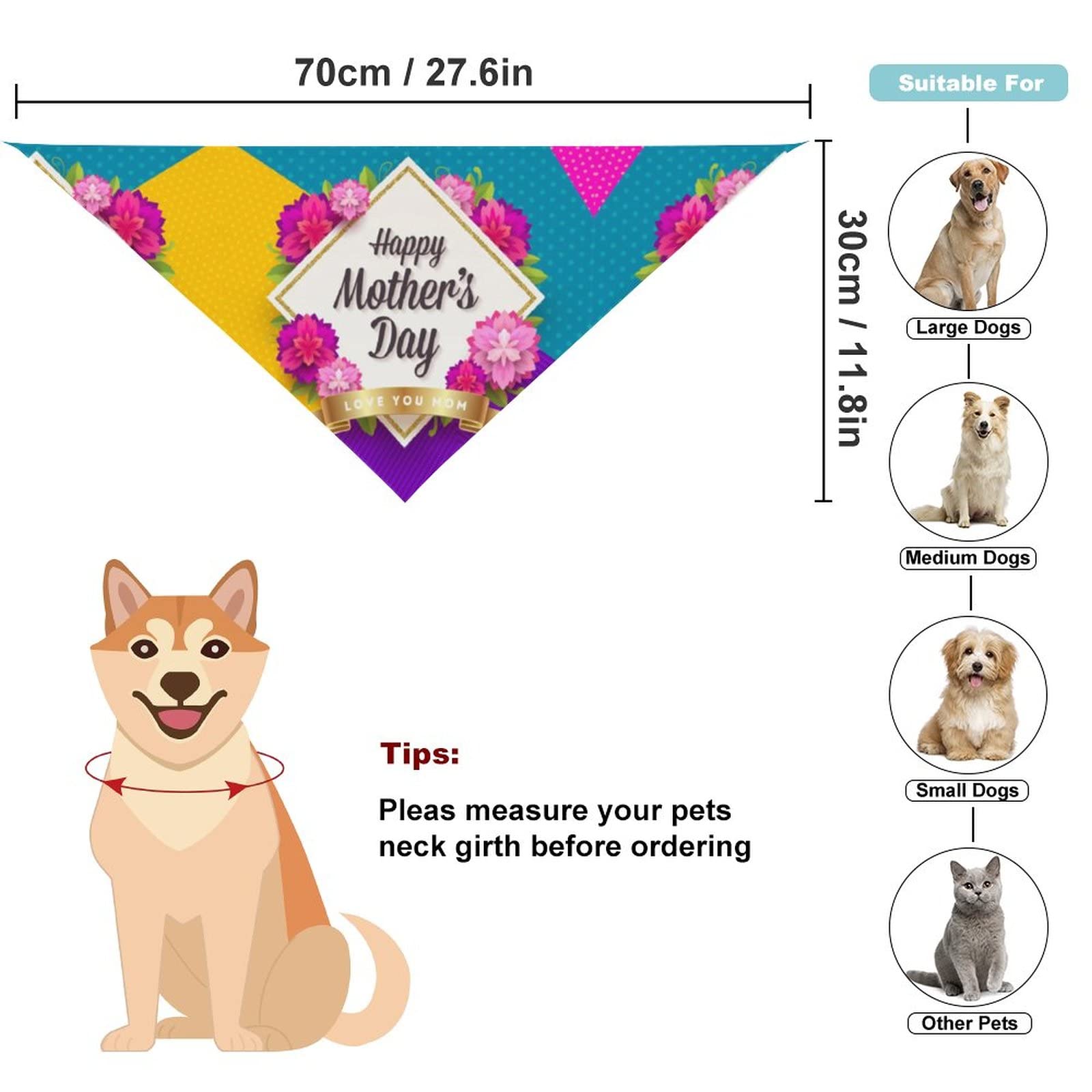Happy Mother'S Day With Flower Dog Bandanas Pets Kerchief Reversible Triangle Bibs Scarf Outfits Accessories For Small To Large