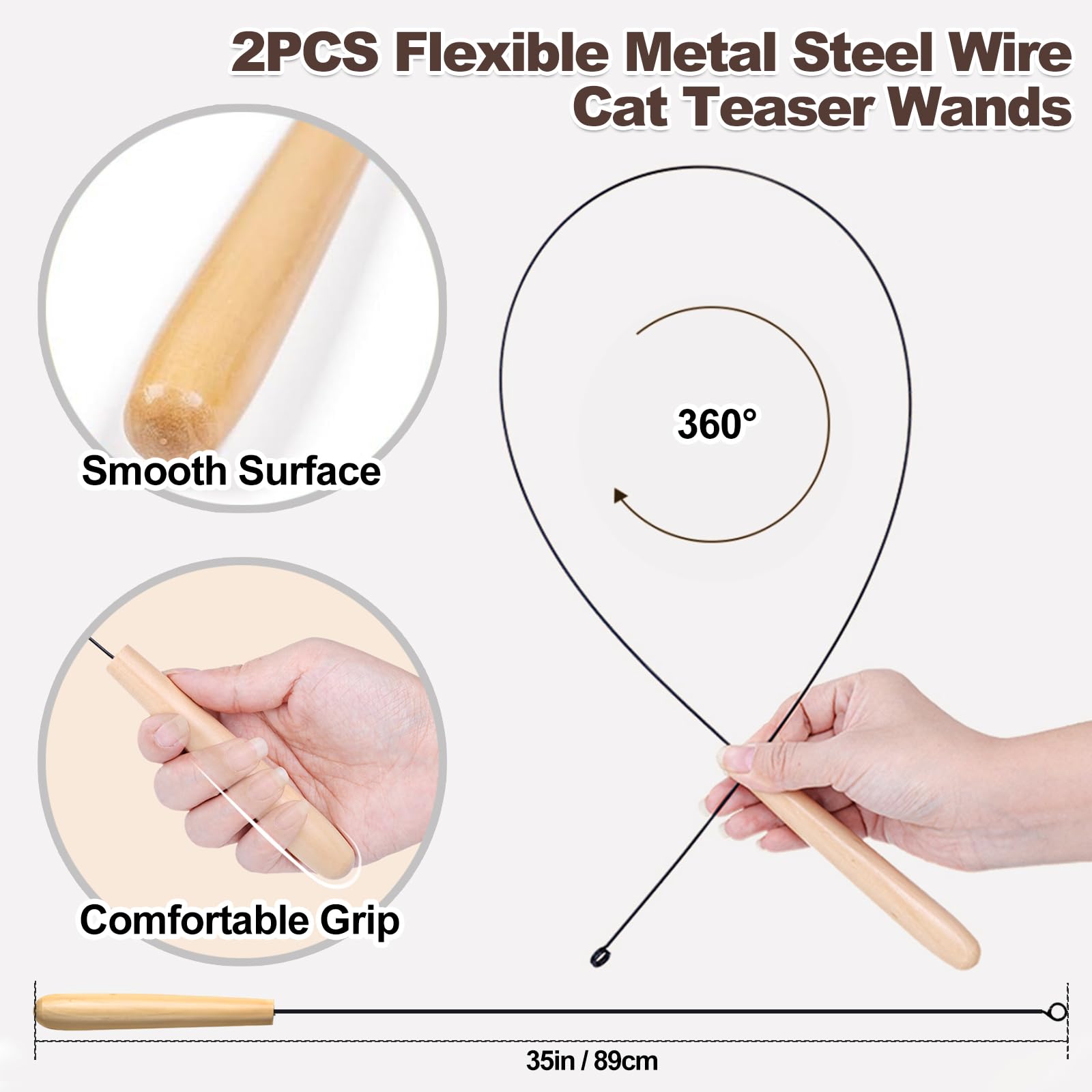 Kingtree Cat Teaser Wand Toys, 8 Pack Feather Wand Cat Toy Set With 6Pcs Insects Feather Refills & 2Pcs Flexible Steel Wire Teas