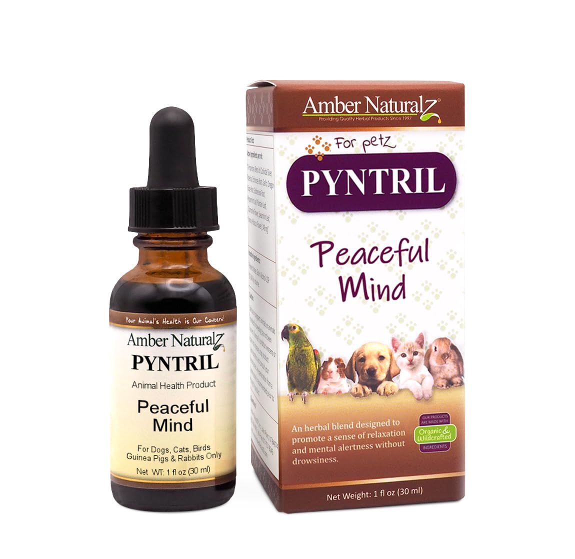 AMBER NATURALZ Pyntril Peaceful Mind Herbal Supplement for Dogs, Cats, Birds, Guinea Pigs, and Rabbits | Herbal Pet Supplement f