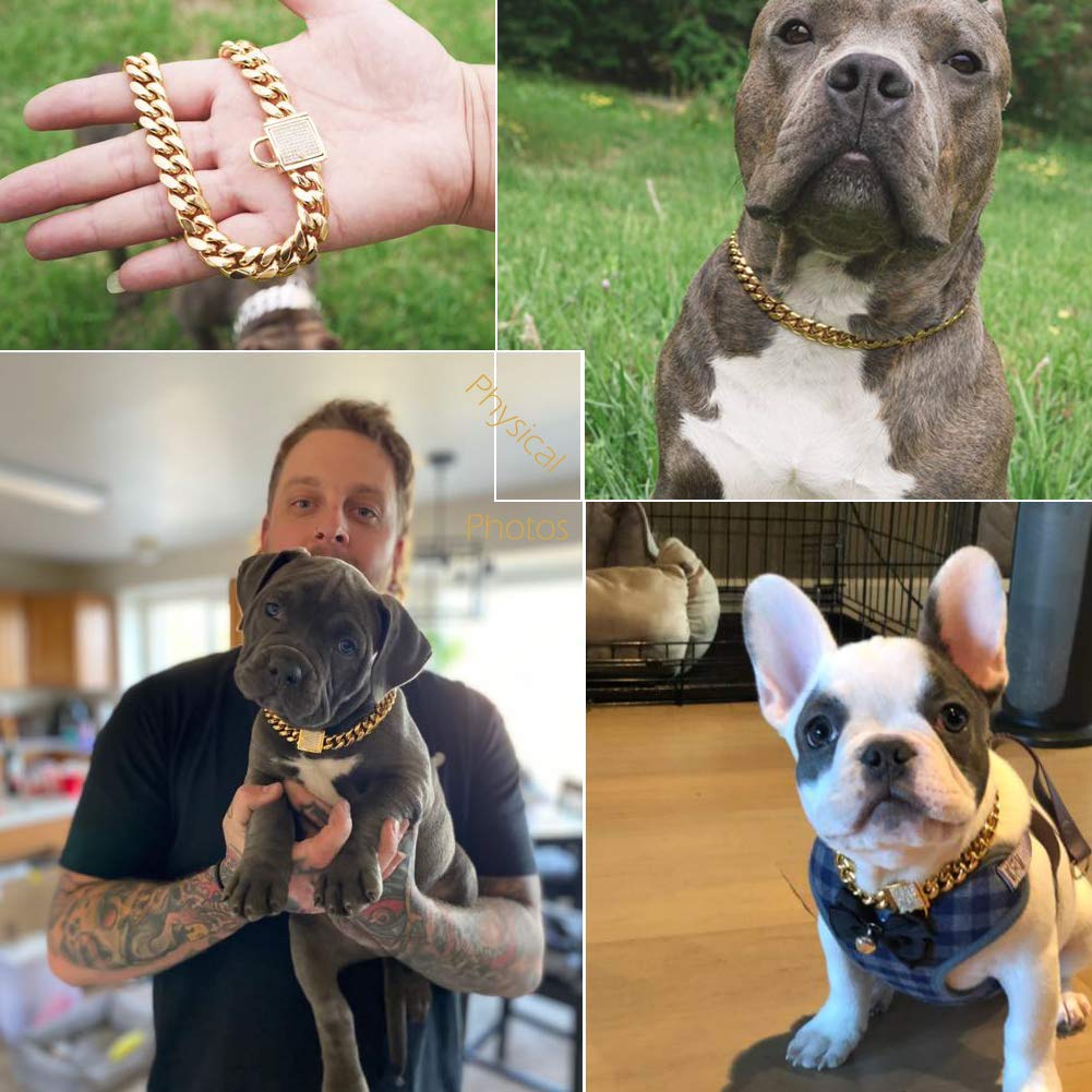 Designer Dog Collar Gold Metal Stainless Steel With Zirconia Lock 14Mm 18K Gold Big Dog Luxury Training Collar Cuban Lock Link N