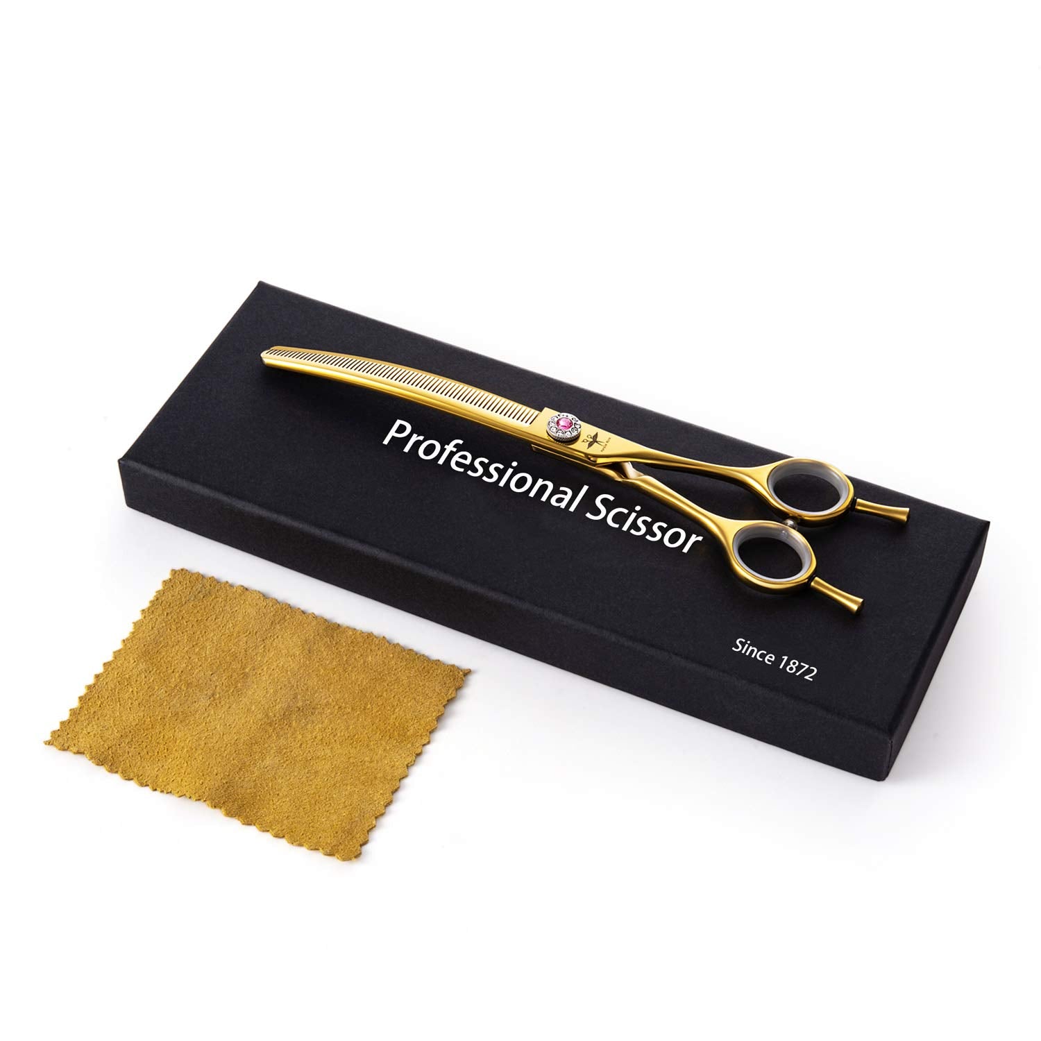 Purplebird 7 Inch Downward Curved Dog Grooming Scissors Thinning Texturizing Shears Professional Safety Blunt Tip Trimming Shearing For Dogs Cats Face Paws Limbs Japanese Stainless Steel Yellow