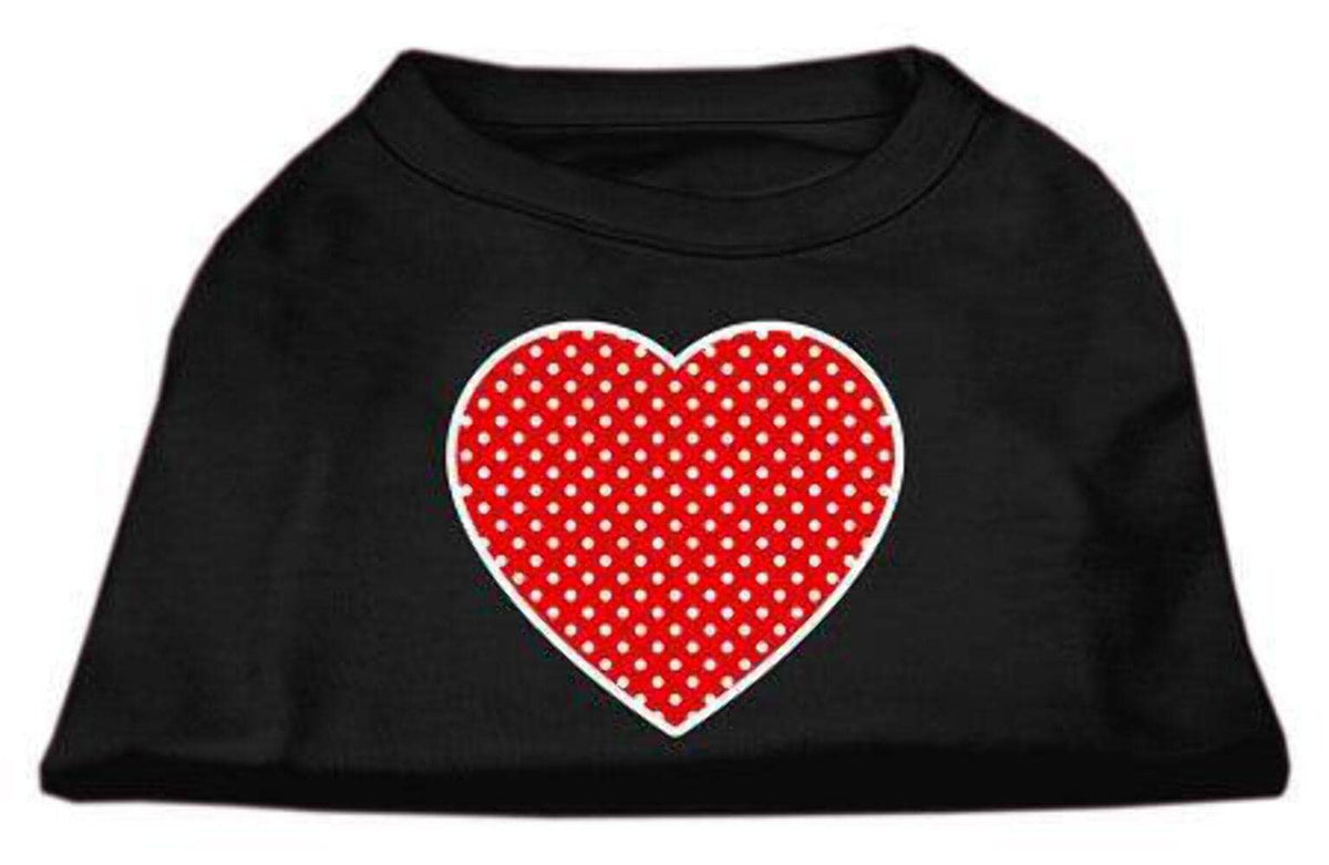 Pet Dog & Cat Shirt Screen Printed, &quot;Swiss Dots Red Heart&quot; Black XL (14-20 lbs.)