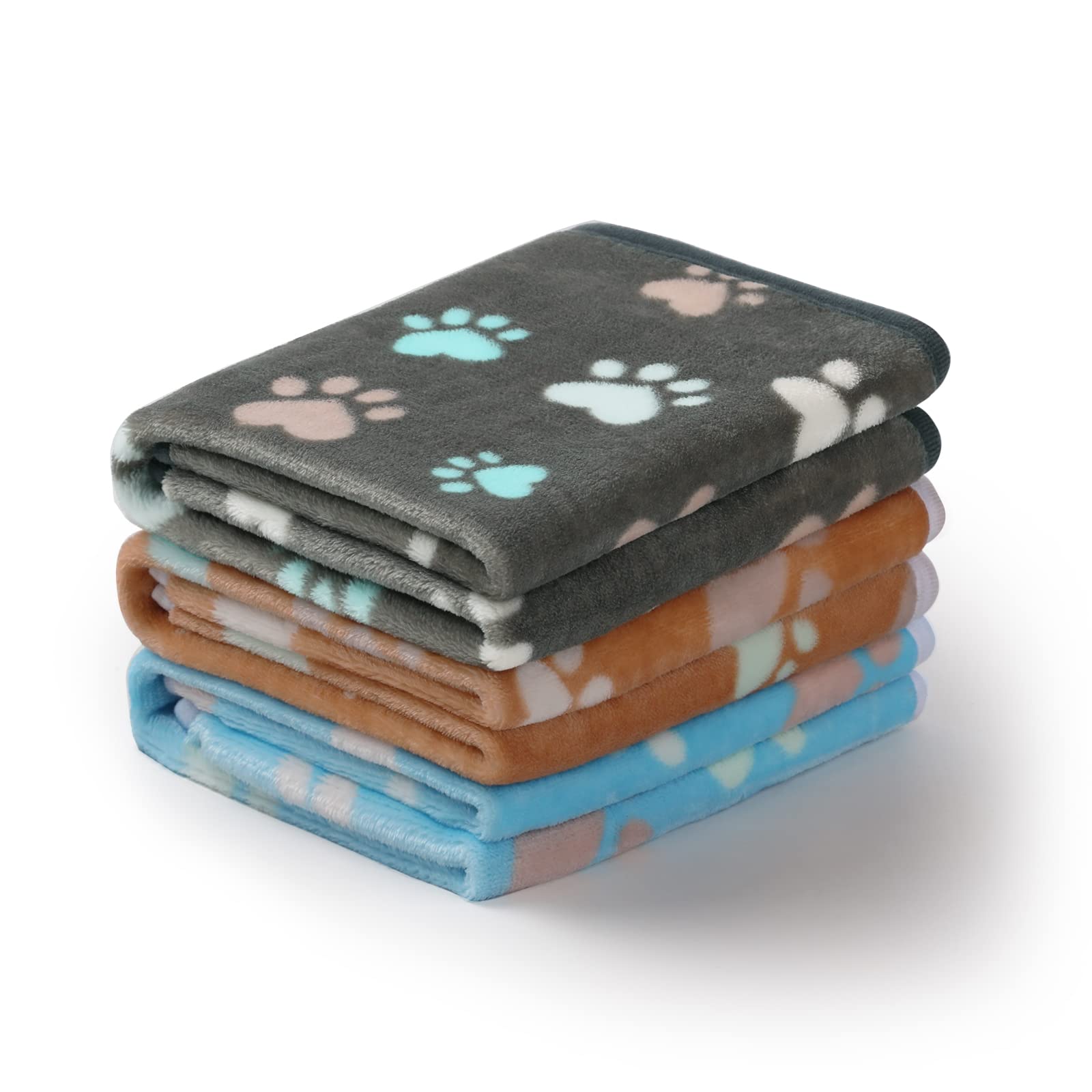 Luciphia 1 Pack 3 Blankets Fluffy Premium Fleece Pet Blanket Flannel Paw Printed Throw For Dog Cat(Medium 30X20'', Grey/Brown/Bl