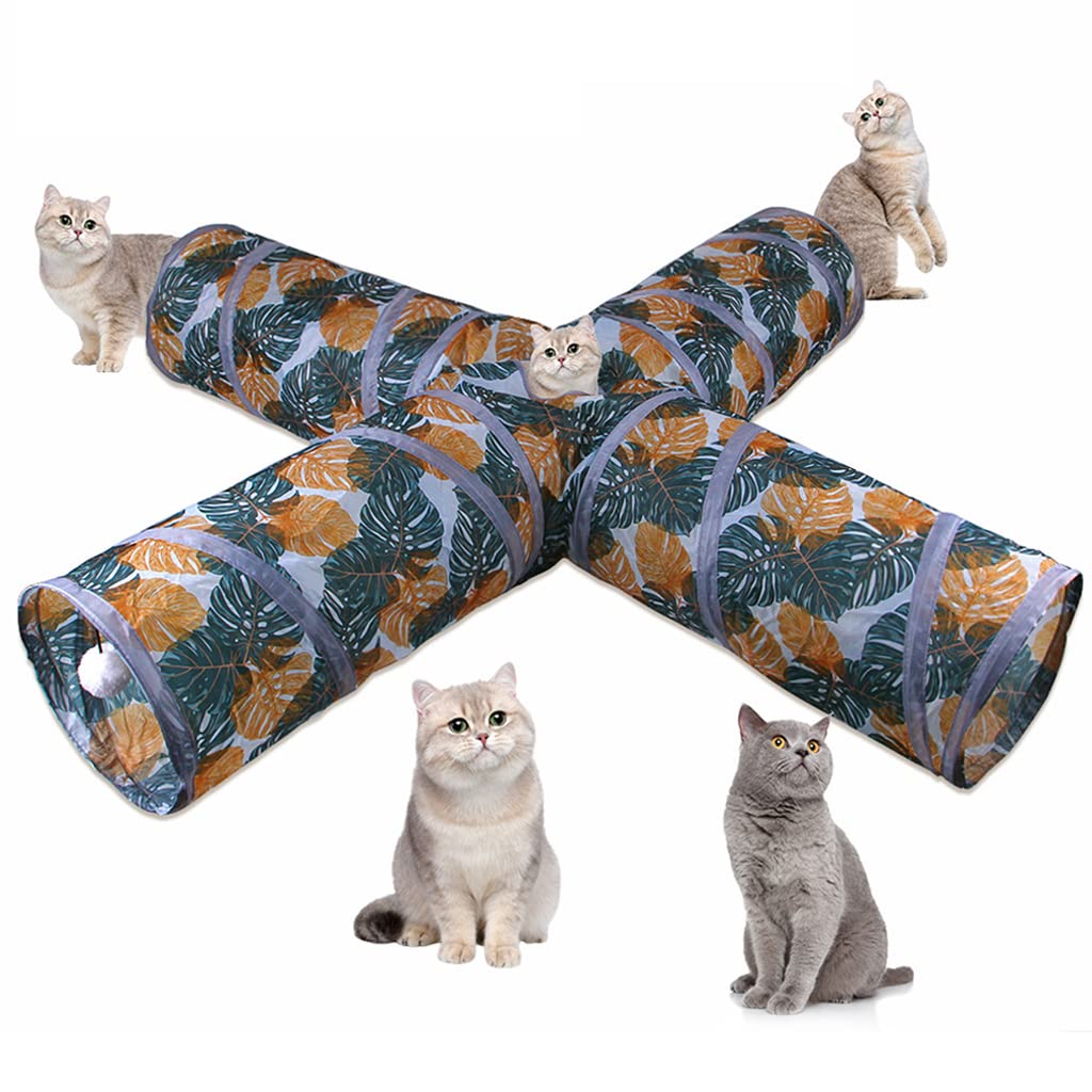 Qpets 4 Way Cat Tunnel Cat Toys Pet Tube Collapsible Play Toy Indoor Outdoor Kitty Puppy Toys For Puzzle Exercising Hiding Train