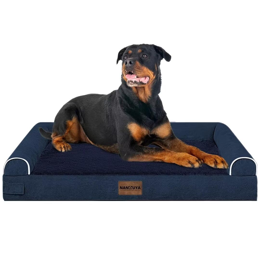 Large Dog Bed Orthopedic Washable: Beds Bolster Xl Bed Large Big Dogs Memory Foam Couch Sofa Waterproof With Removable Cover - Navy Blue