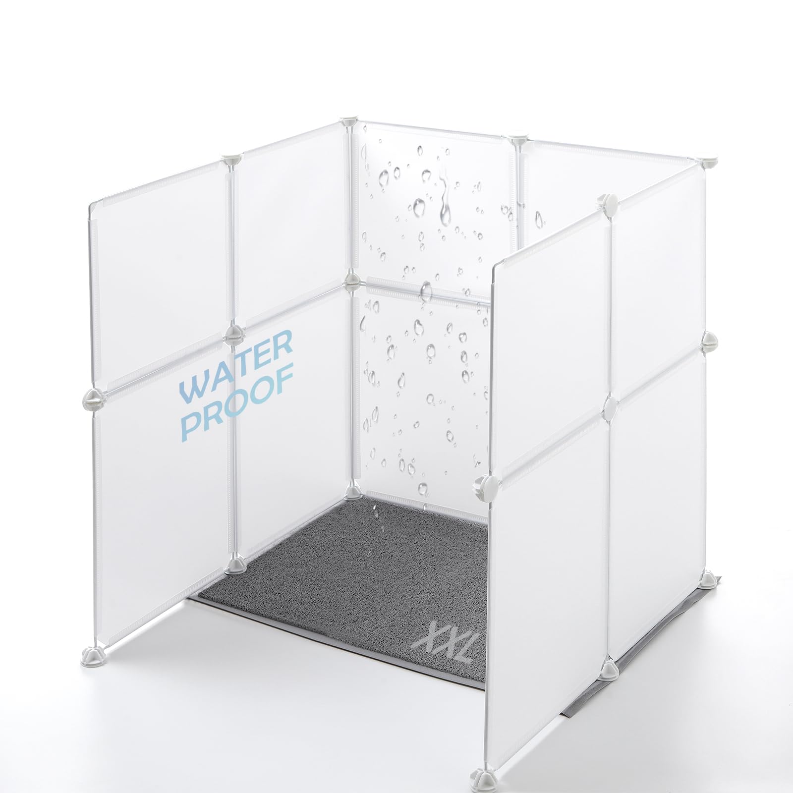 Meexpaws Cat Litter Box Enclosure Splash Guard Xxl 27.9L    27.9W X 31.5H Inch, Light Weight Plastic Sheets With Cat Litter Mat 