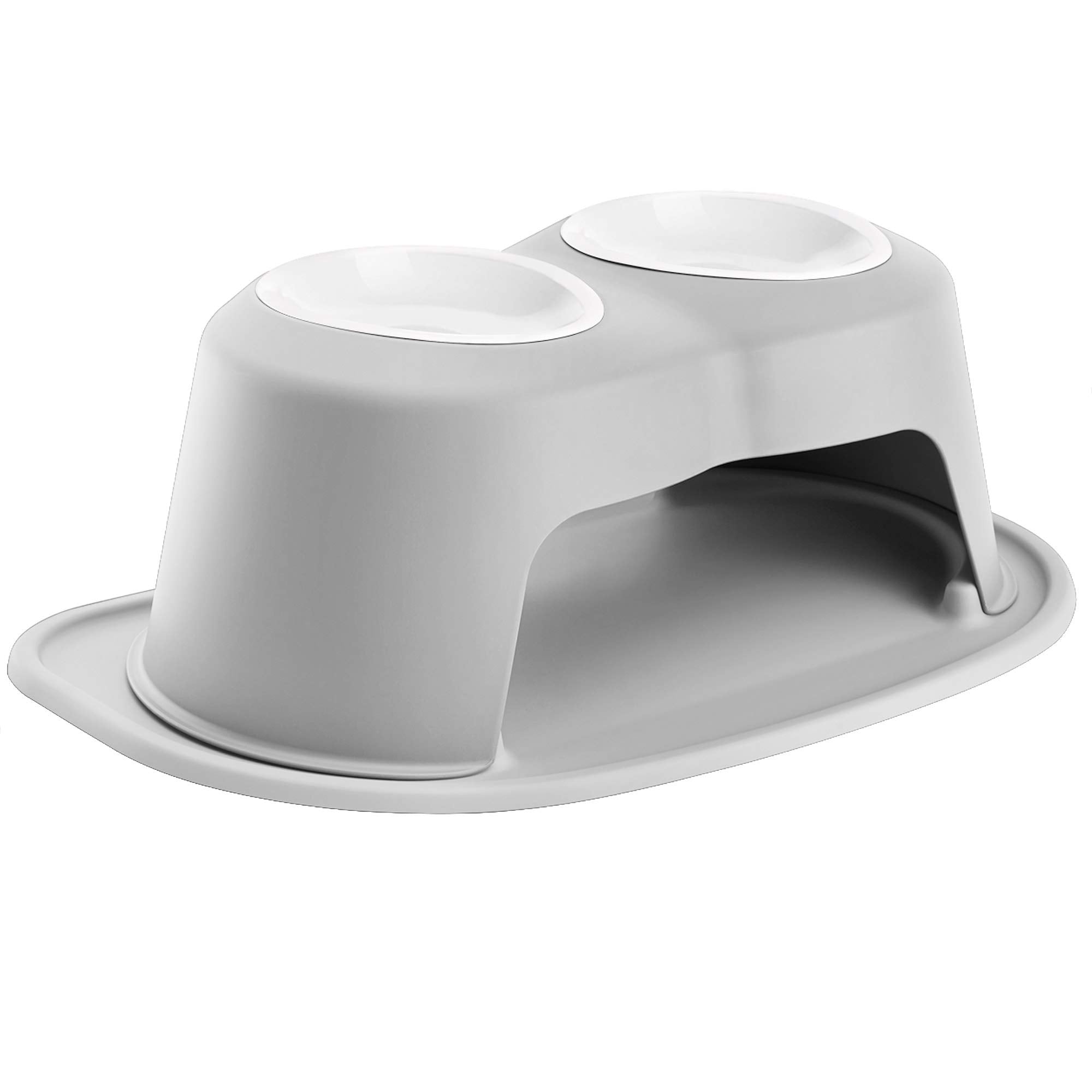 Weathertech Double High Pet Feeding System W/Plastic Dog/Cat Bowls - 8 High Stand Light Grey (Pdhc3208Lglg)