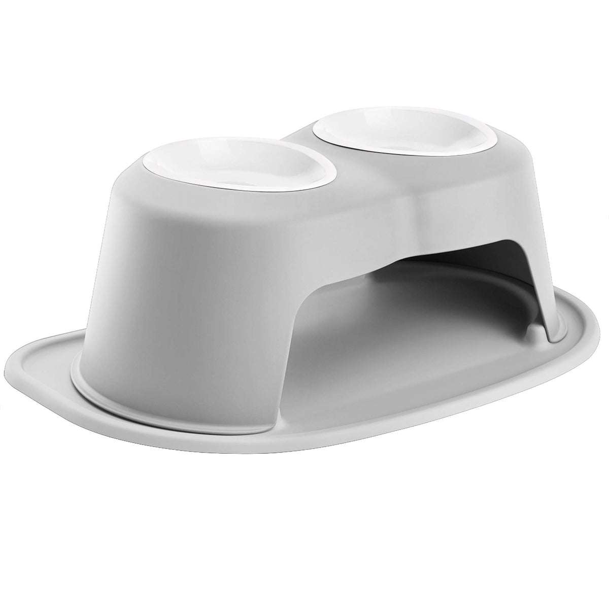 Weathertech Double High Pet Feeding System W/Plastic Dog/Cat Bowls - 8 High Stand Light Grey (Pdhc3208Lglg)