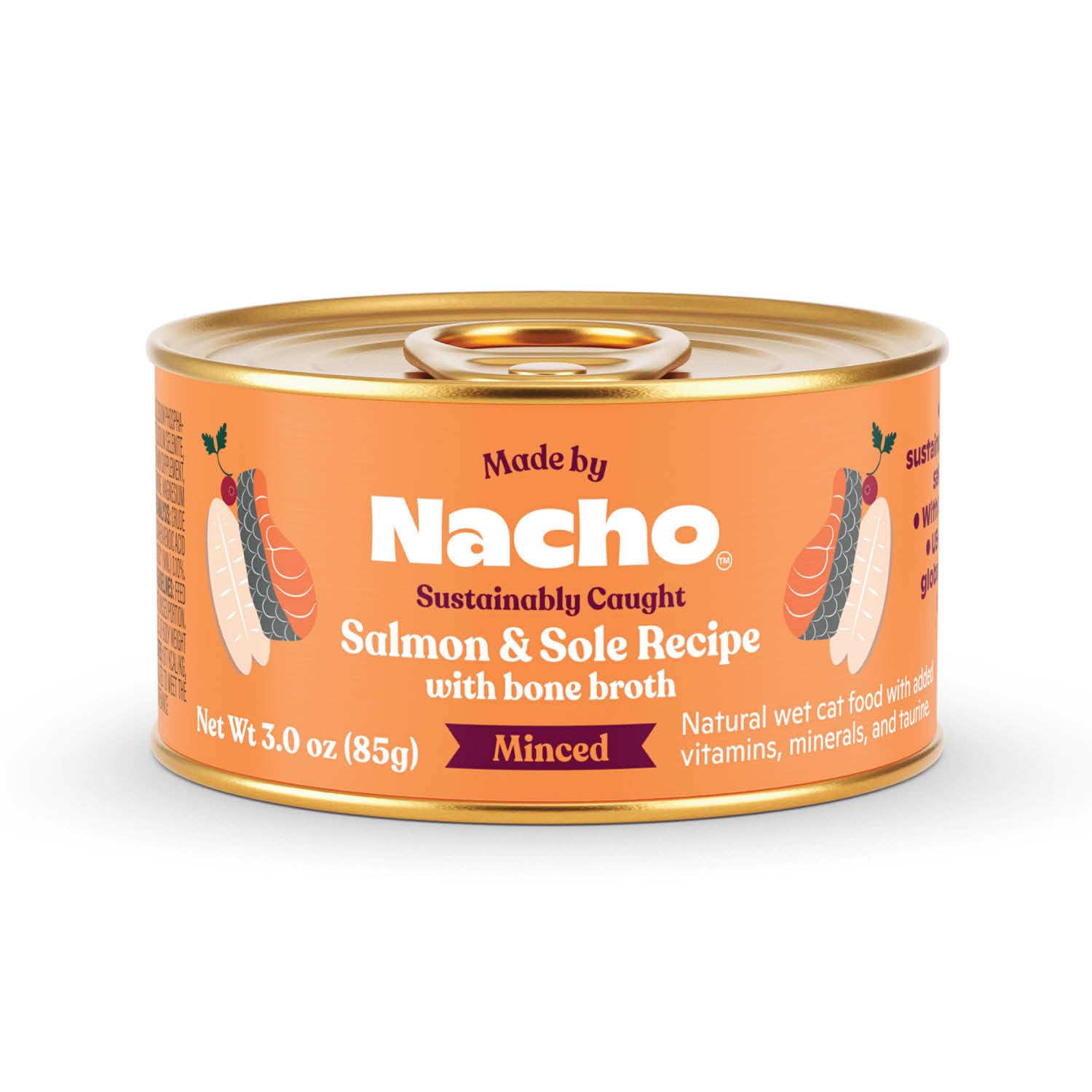 Made by Nacho Sustainably Caught Salmon & Sole Recipe with Bone Broth Minced Wet Cat Food, 3-oz can, Case of 24
