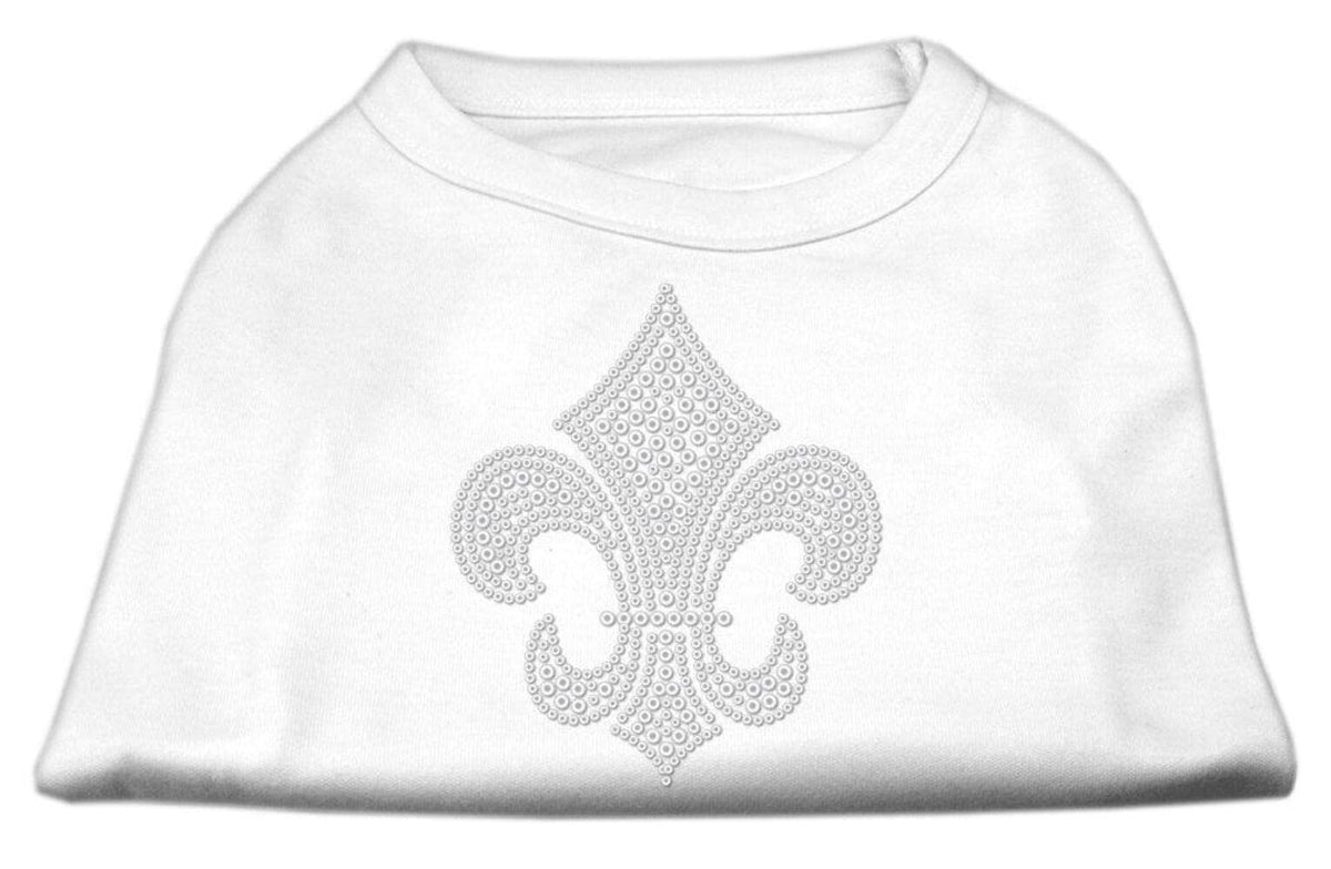 Pet Dog & Cat Shirt Rhinestone, &quot;Silver Fleur De Lis&quot; White SM (3-6 lbs.)