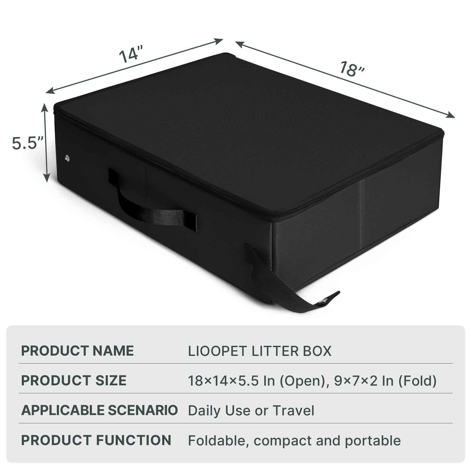 Portable Cat Litter Box, Leak Proof, Foldable,18X14X5.5In Black,Perfect For Hotel Stays And Road Trips