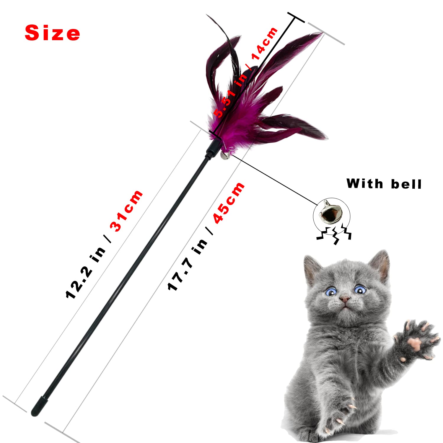 CATENESS Cat Wand Toy Feather Stick - 6 PCS Interactive Toys for Indoor Cats, Colorful Cat Feathers for Playtime Fun