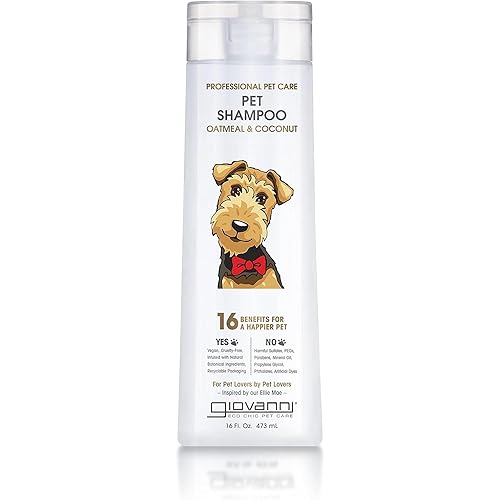 Giovanni Professional Pet Shampoo - Oatmeal & Coconut, Aloe Vera, For All Dog Fur Types, Deeply Cleanses, Silkens, Helps Neutralize Odors, Controls Static - 16 Oz
