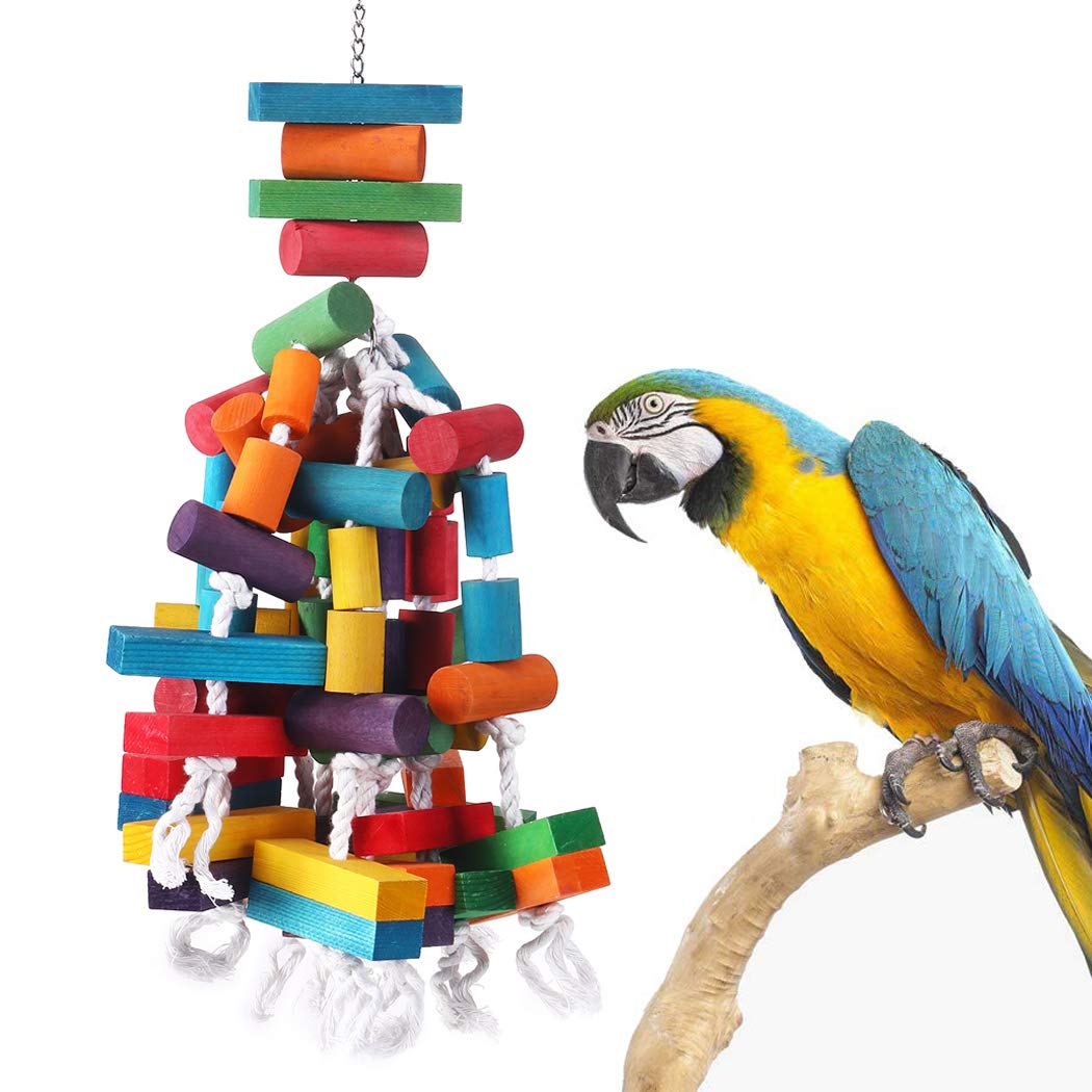 KINTOR Bird Chewing Toy Large Medium Parrot Cage Bite Toys African Grey Macaws Cockatoos Eclectus Amazon (Rainbow-23.2inch)