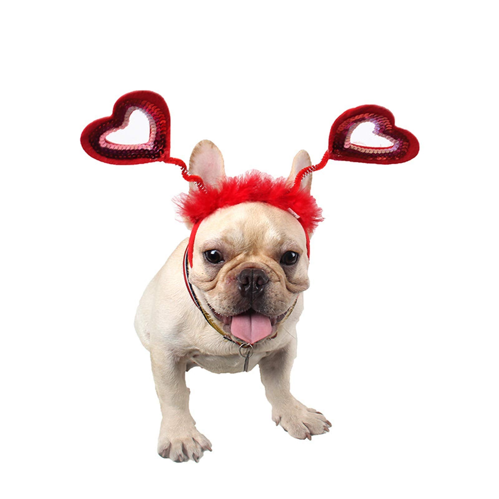 Binaryabc Valentine'S Day Dog Headband Sequin Heart Headband,Valentines Day Pet Costume Accessories,Valentines Day Pet Outfit Ha