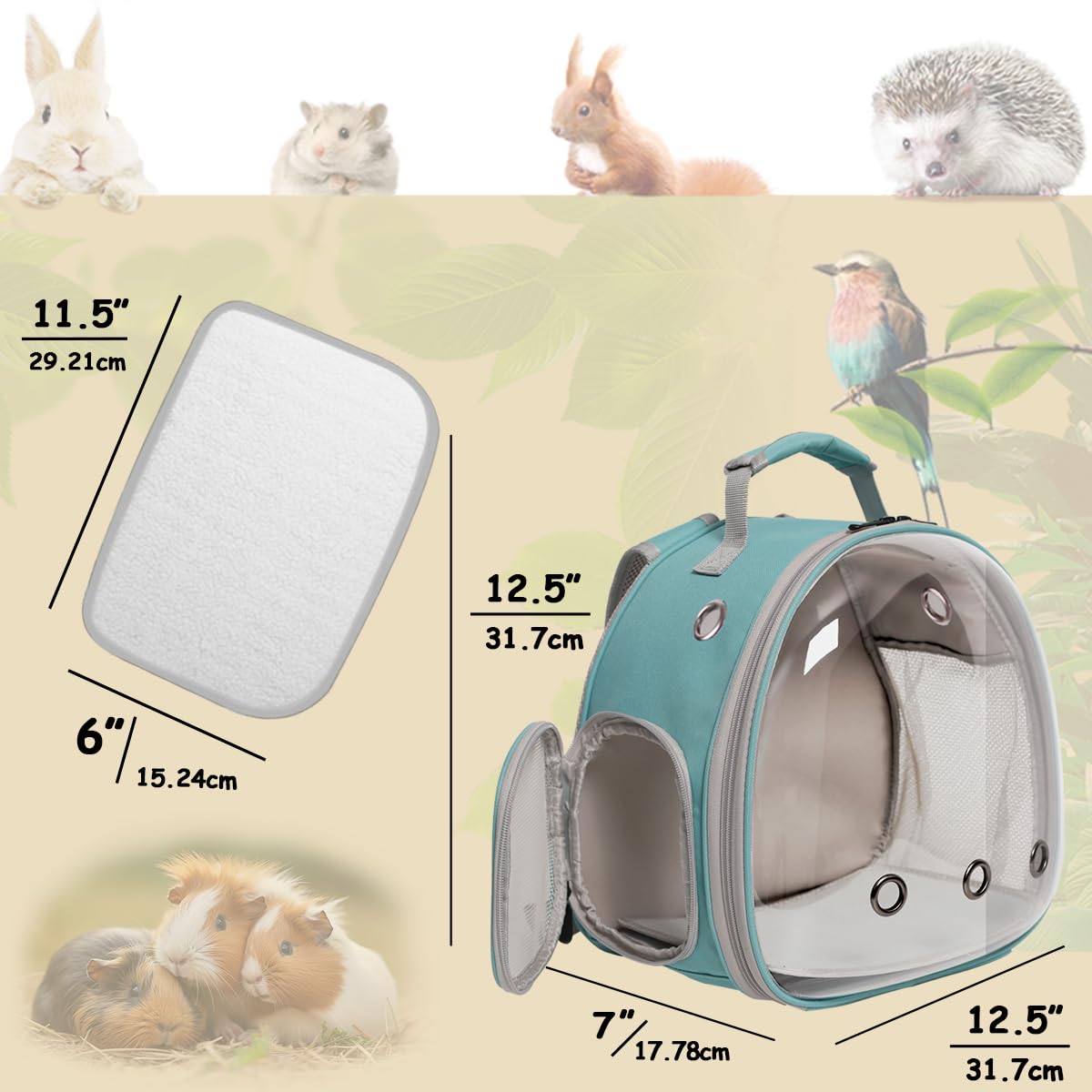 Guinea Pig Backpack Carrier, Bearded Dragon Carrier Backpack With Clear Bubble Window,Small Animal Travel Backpack For Hedgehog Rat,Chameleon,Rabbit,Sugar Glider,Airline Approved (Green, Backpack)
