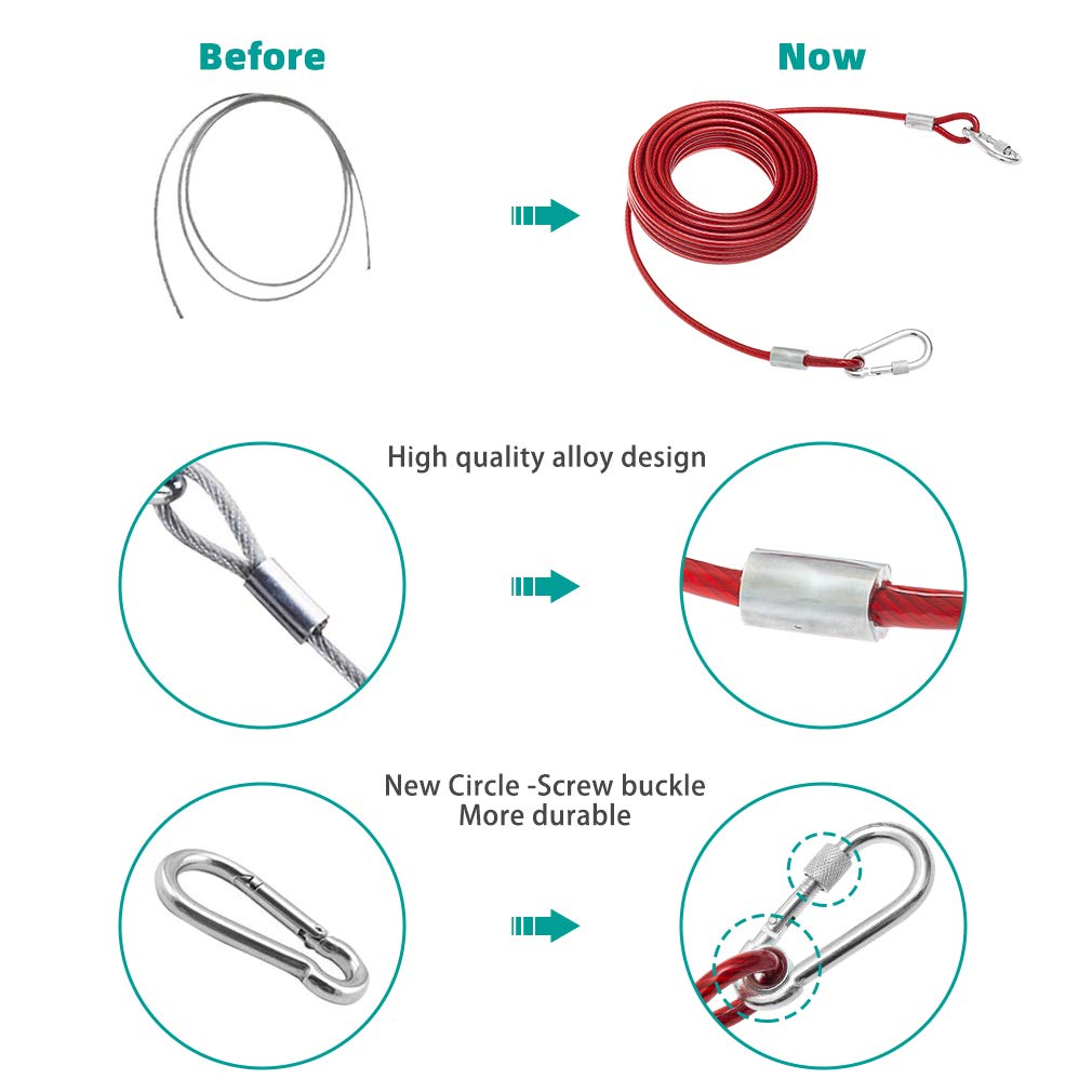 Kooltail Dog Tie Out Cable 50 Feet - Dog Leash For Outdoor Camping Yard Training Heavy Duty Tie-Out Cable For Medium Large Dogs