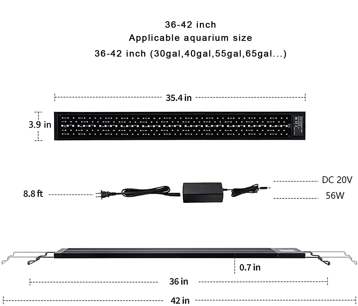 Amzbd Led Aquarium Light,Full Spectrum Aquarium Light,Diy & Wrgb Color Temperature Adjustment,3 Timing Modes,Brightness Adjusted Fish Light,Expandable Bracket Aquarium Lamp For Fish Tank(36-42Inch)