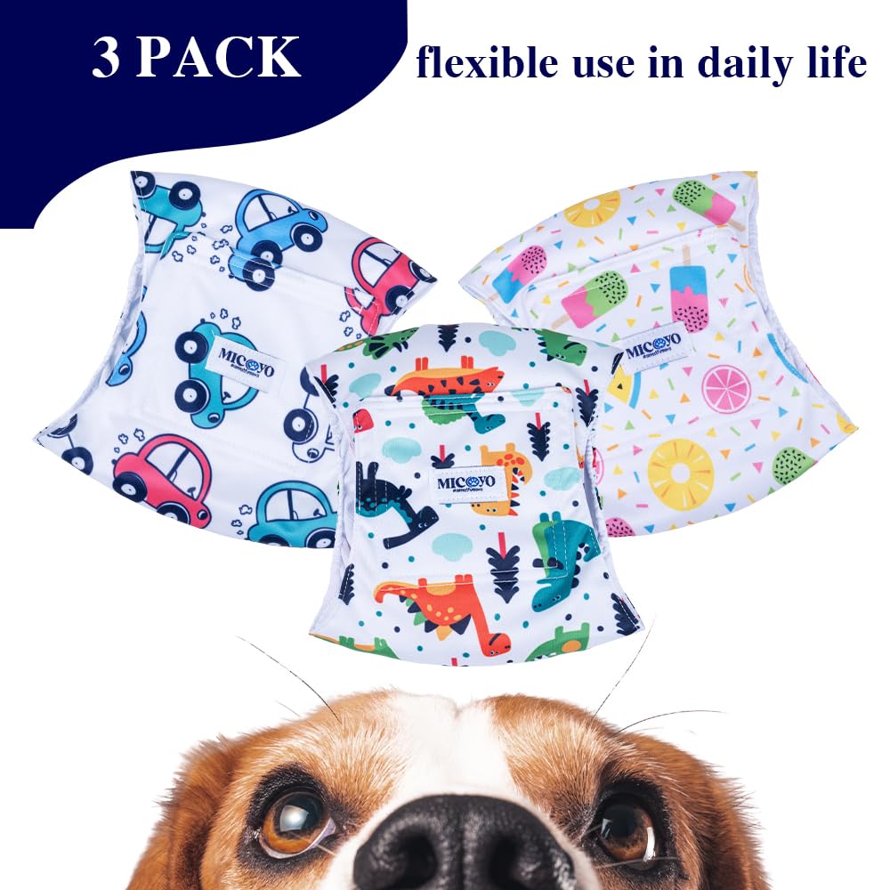 Micooyo Belly Bands For Male Dogs, 3 Pack Reusable Dog Diapers Male For Puppy Doggie, Washable Male Dog Wraps Xsmall (S, Car)