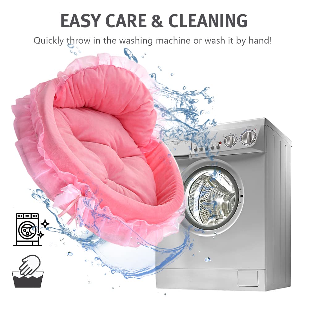 Pawstrip Pink Dog Bed Washable Princess Cat Couch Soft Plush Pet Sofa Nest Mat Snuggle Kitten Puppy Cave Beds Cute Cozy Kitten D