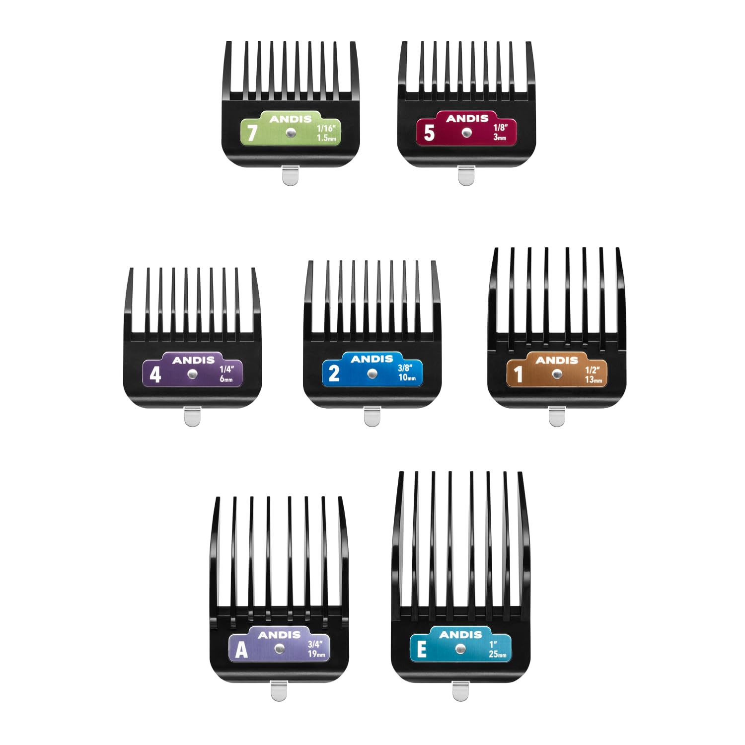 Andis 562014 Premium Clip Animal Comb Set - Built with Plastic, Includes 7 Color Coded Combs of Different Sizes, Metal Clip to A