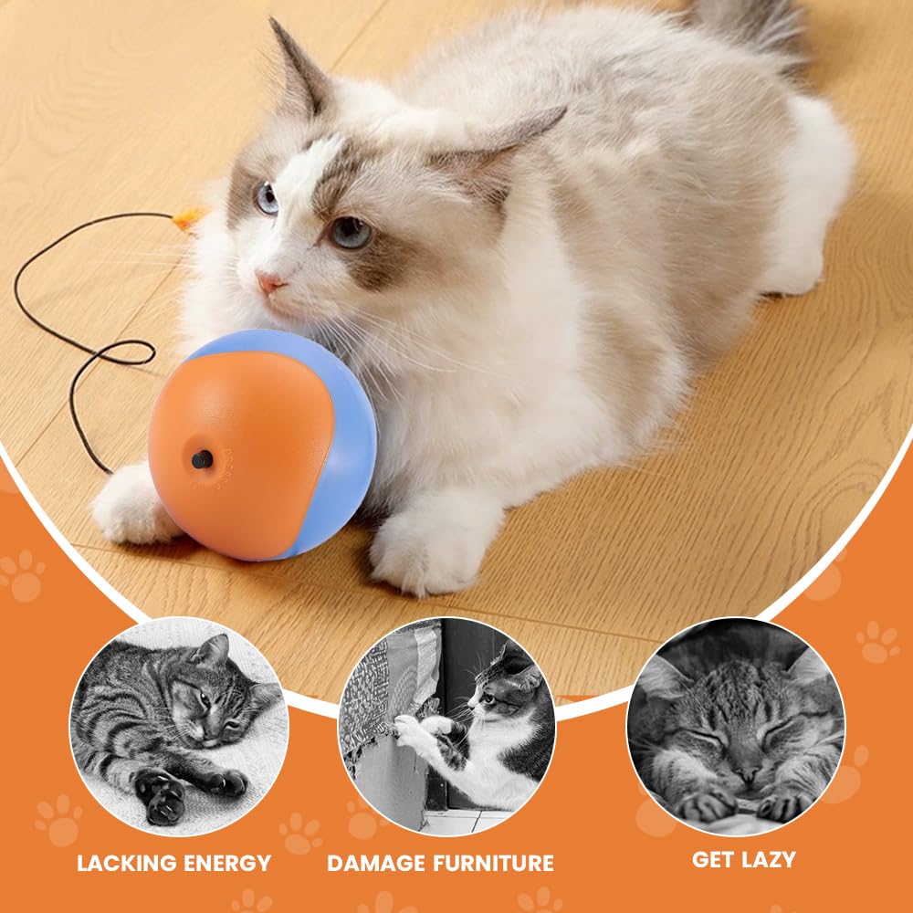 Speedy Tail 2.0 Cat Toy, Upgrade Interactive Cat Toys Ball With Motion Sensor, Automatic Cats Ball With Mouse Indoor Toy (Orange