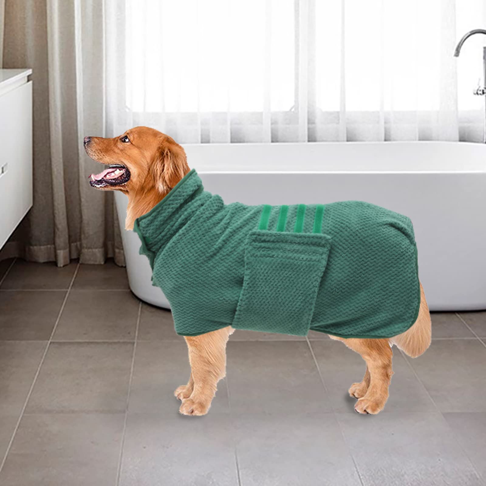 Geyecete Dog Bathrobe Towel Dog Drying Coat-Dry Fast Dog Bag-Pineapple Grid Fast Drying Super Absorbent Pet Dog Cat Bath Robe Towel-Green-Xl