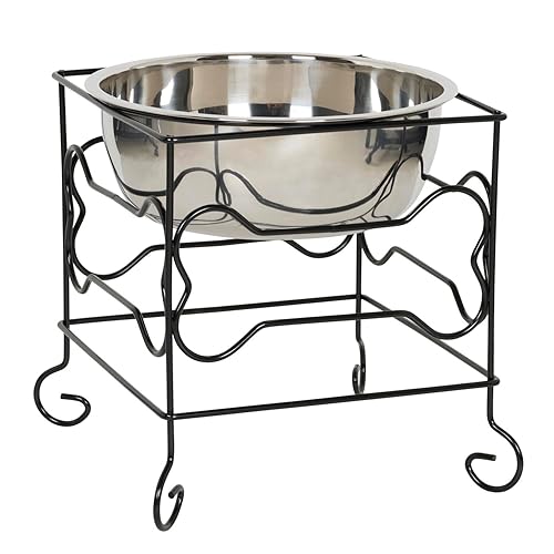 Yml Elevated Stainless Steel Dog & Cat Bowl With Black Wrought Iron Stand, 10-Inch (10.75 Cups)