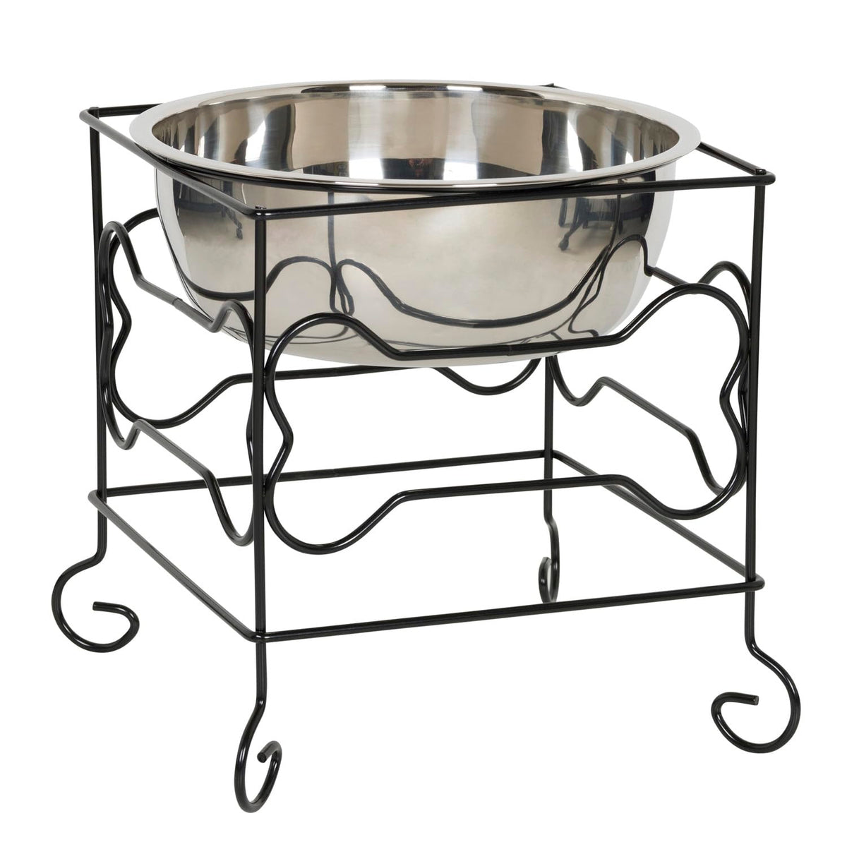 Yml Elevated Stainless Steel Dog & Cat Bowl With Black Wrought Iron Stand, 10-Inch (10.75 Cups)