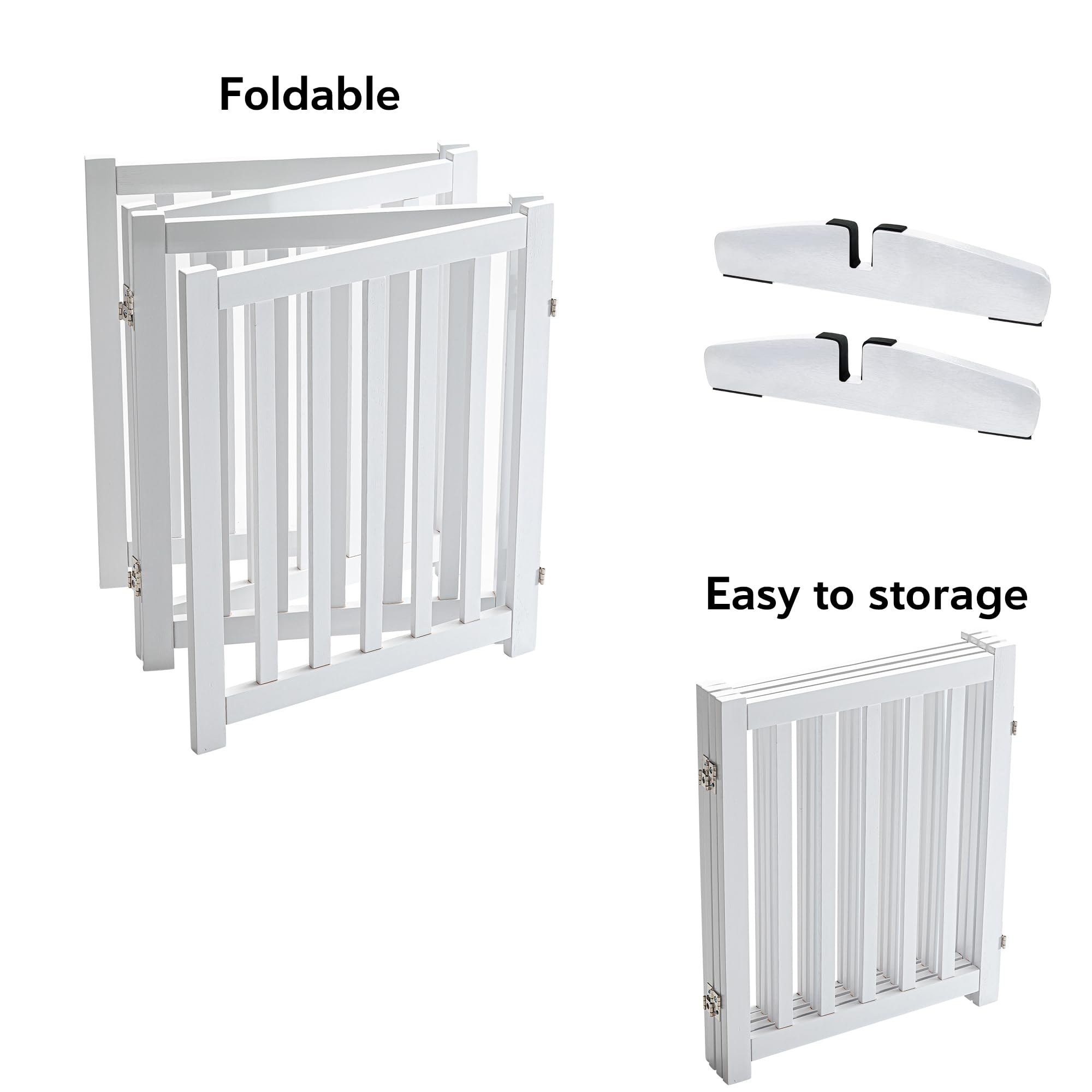 Lzrs Solid Hardwood Freestanding Pet Gate,Wooden Dog Gates For Doorways,Nature Wood Dog Gates For The House,Dog Gate For Stairs,Freestanding Indoor Gate Safety Fence,White,30' Height-4 Panels