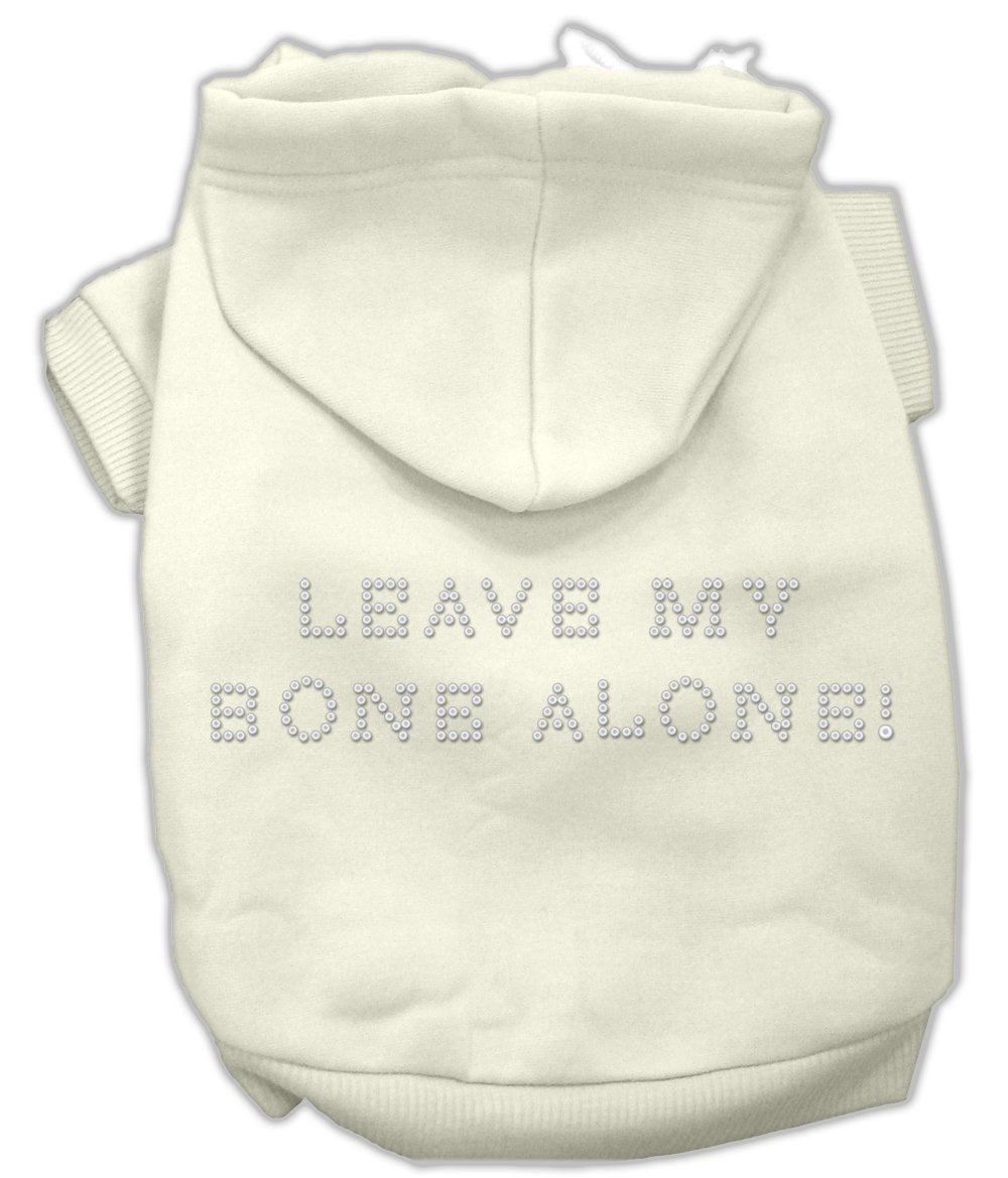 Pet, Dog & Cat Hoodie Rhinestone, &quot;Leave My Bone Alone&quot; Cream XS (0-3 lbs.)